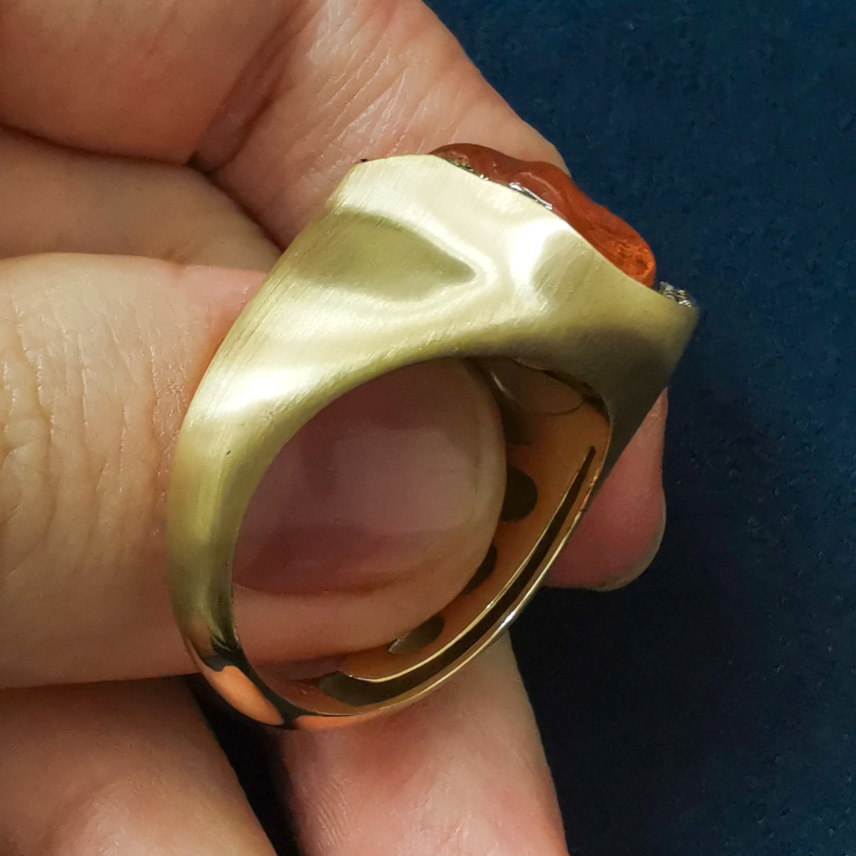 Spessartine Garnet, Champagne Diamonds Ring 18K Yellow Gold, R 0030-83/1