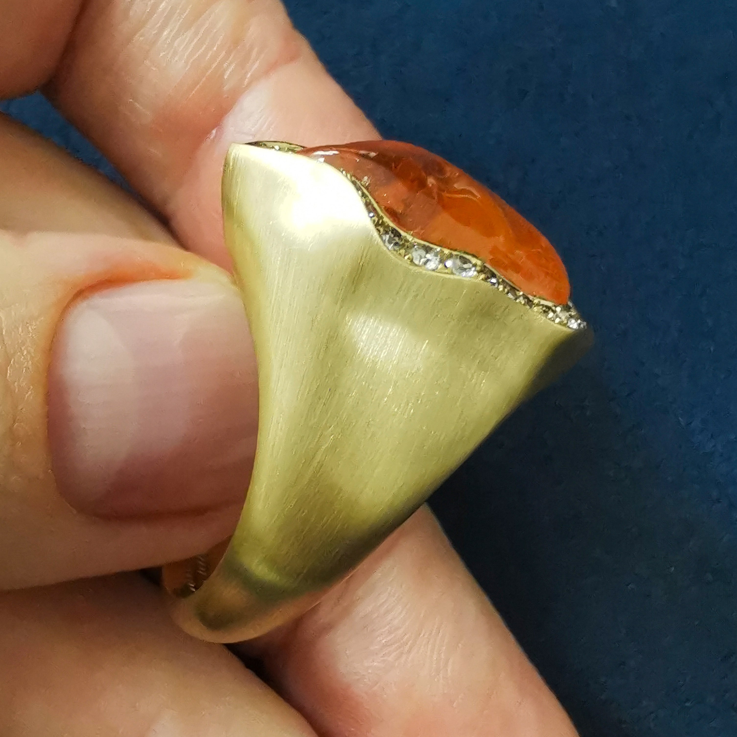 Spessartine Garnet, Champagne Diamonds Ring 18K Yellow Gold, R 0030-83/1