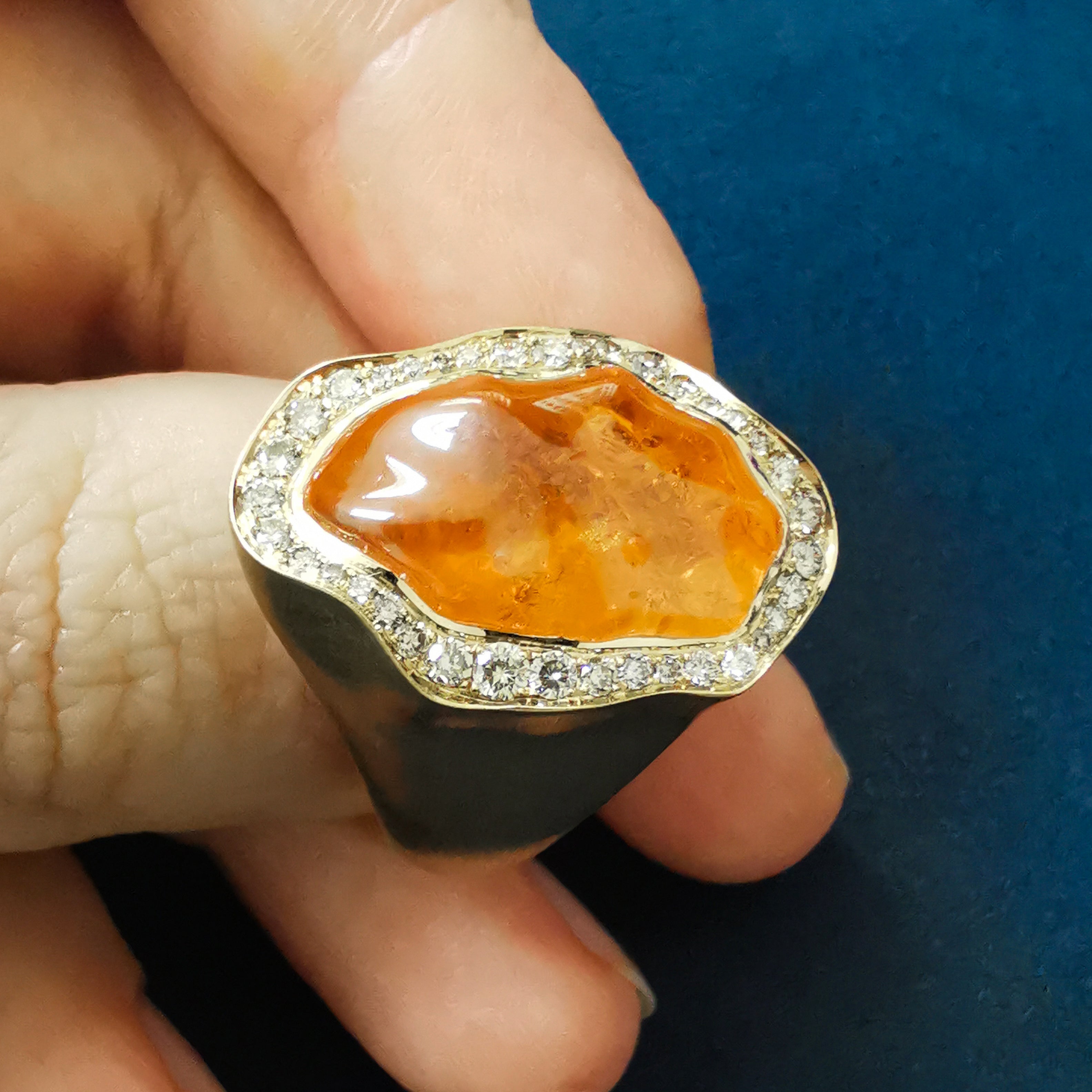 Spessartine Garnet, Champagne Diamonds Ring 18K Yellow Gold, R 0030-83/1