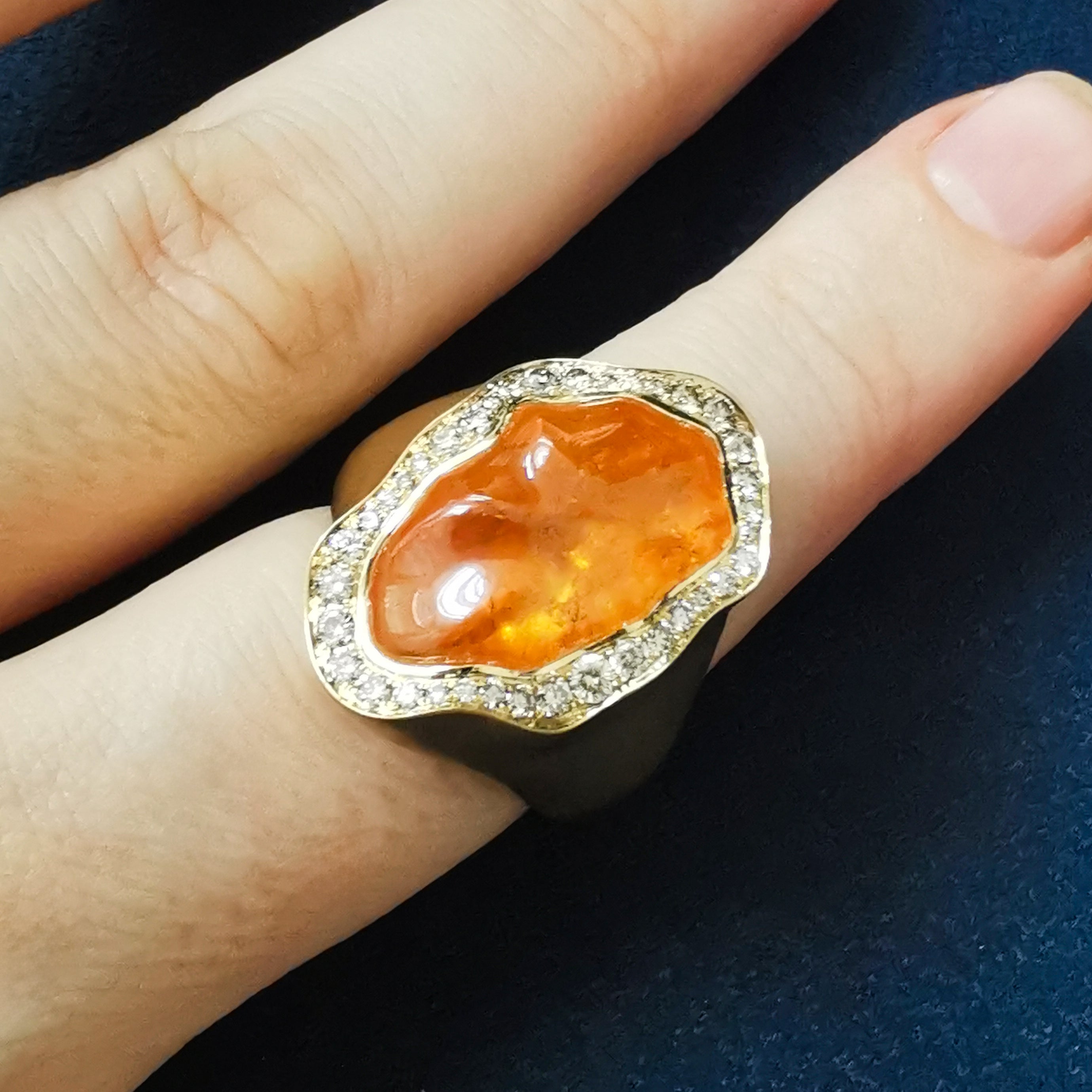 Spessartine Garnet, Champagne Diamonds Ring 18K Yellow Gold, R 0030-83/1