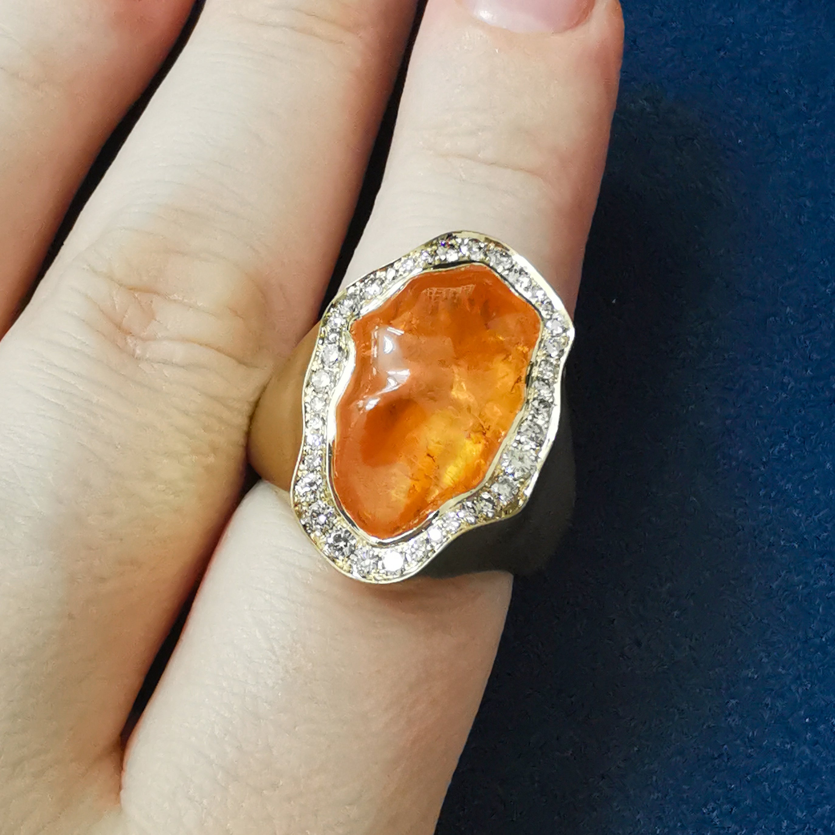 Spessartine Garnet, Champagne Diamonds Ring 18K Yellow Gold, R 0030-83/1