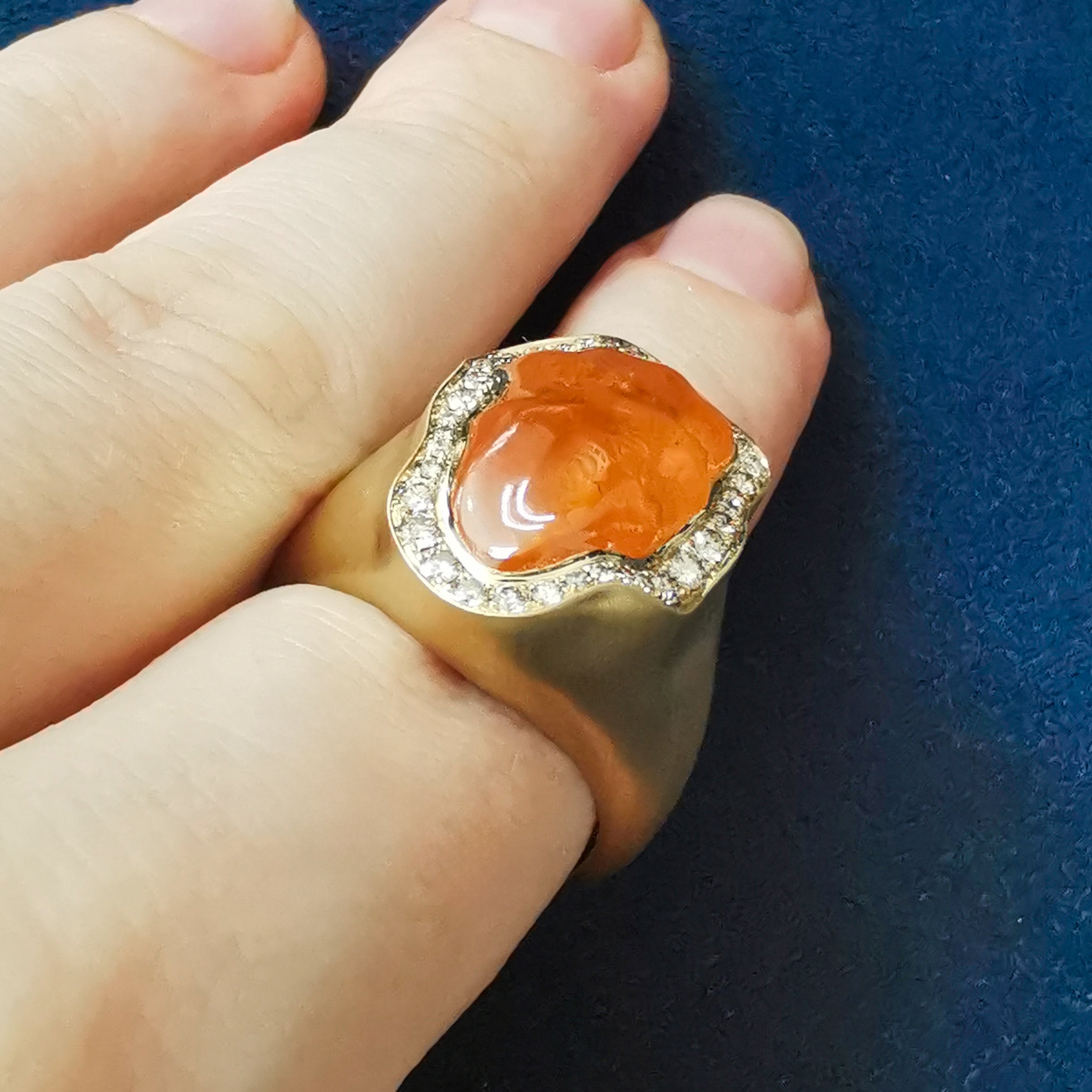 Spessartine Garnet, Champagne Diamonds Ring 18K Yellow Gold, R 0030-83/1
