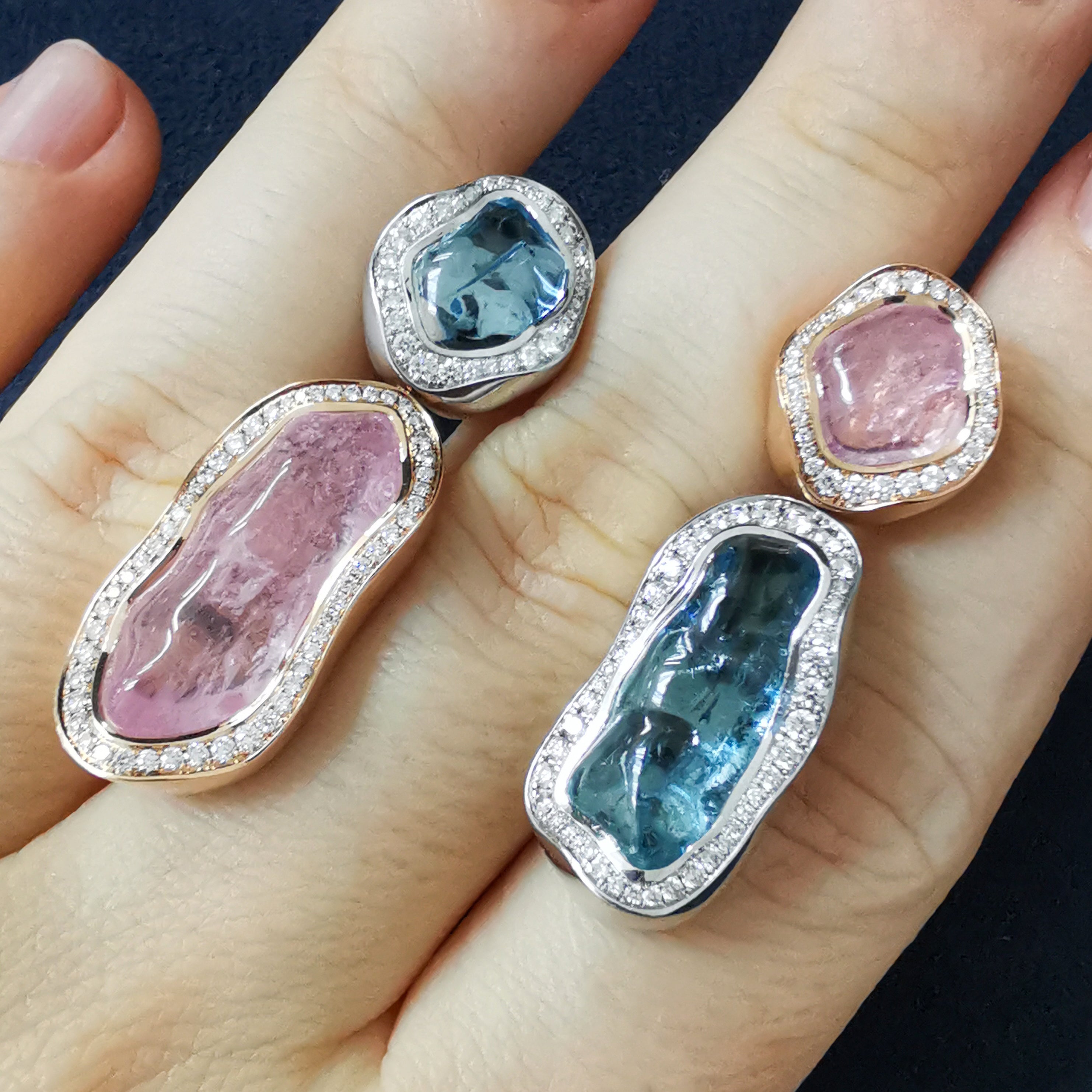 Aquamarine, Morganite, Diamonds 18K Rose and White Gold, Earrings, E 0030-48/1