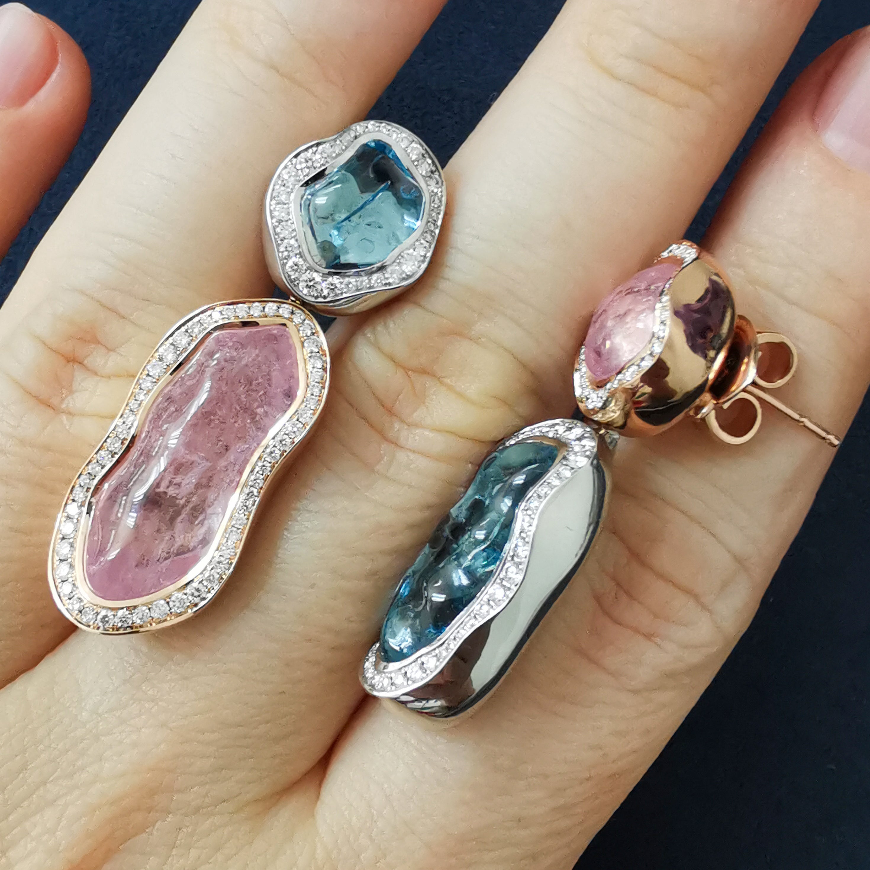 Aquamarine, Morganite, Diamonds 18K Rose and White Gold, Earrings, E 0030-48/1