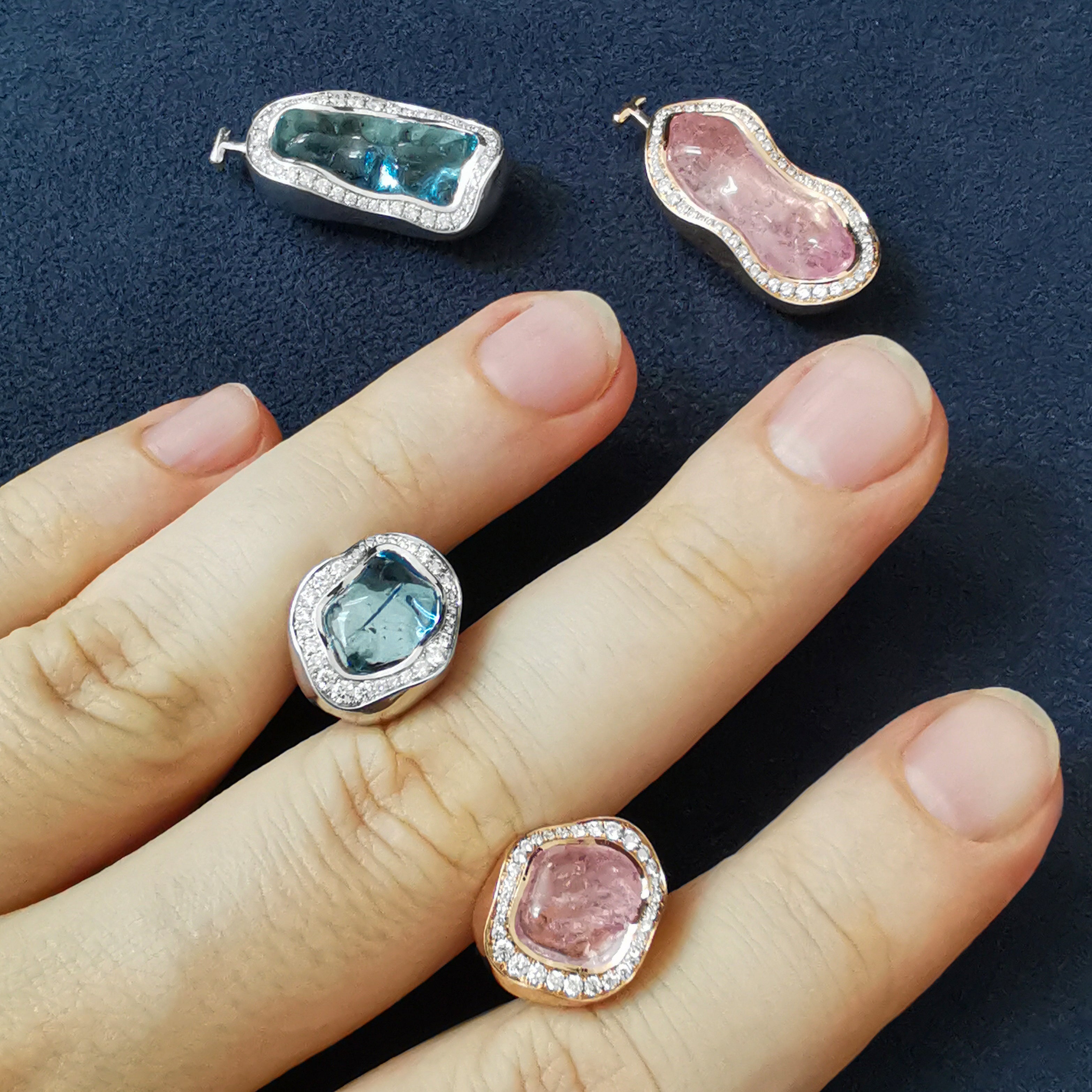 Aquamarine, Morganite, Diamonds 18K Rose and White Gold, Earrings, E 0030-48/1