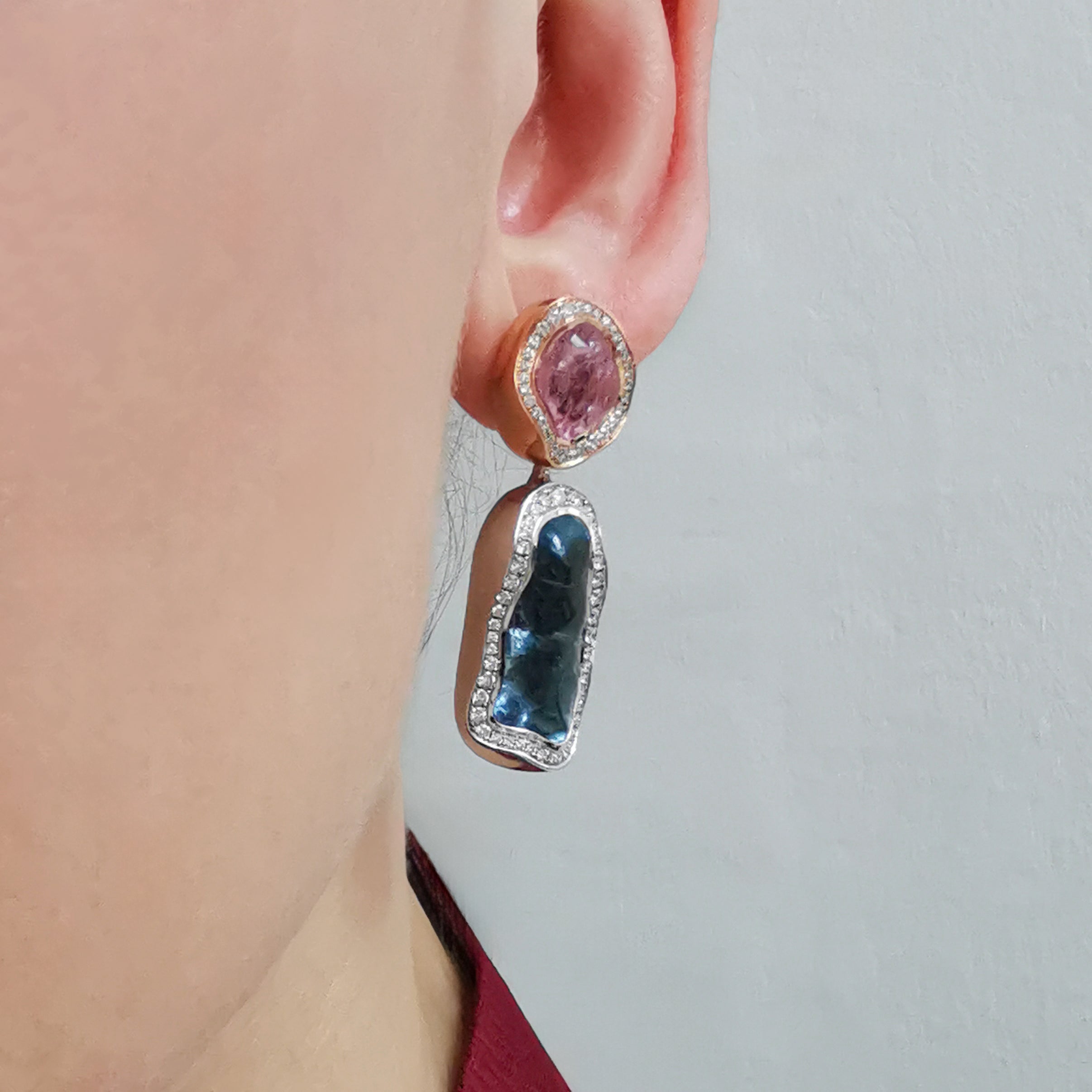 Aquamarine, Morganite, Diamonds 18K Rose and White Gold, Earrings, E 0030-48/1
