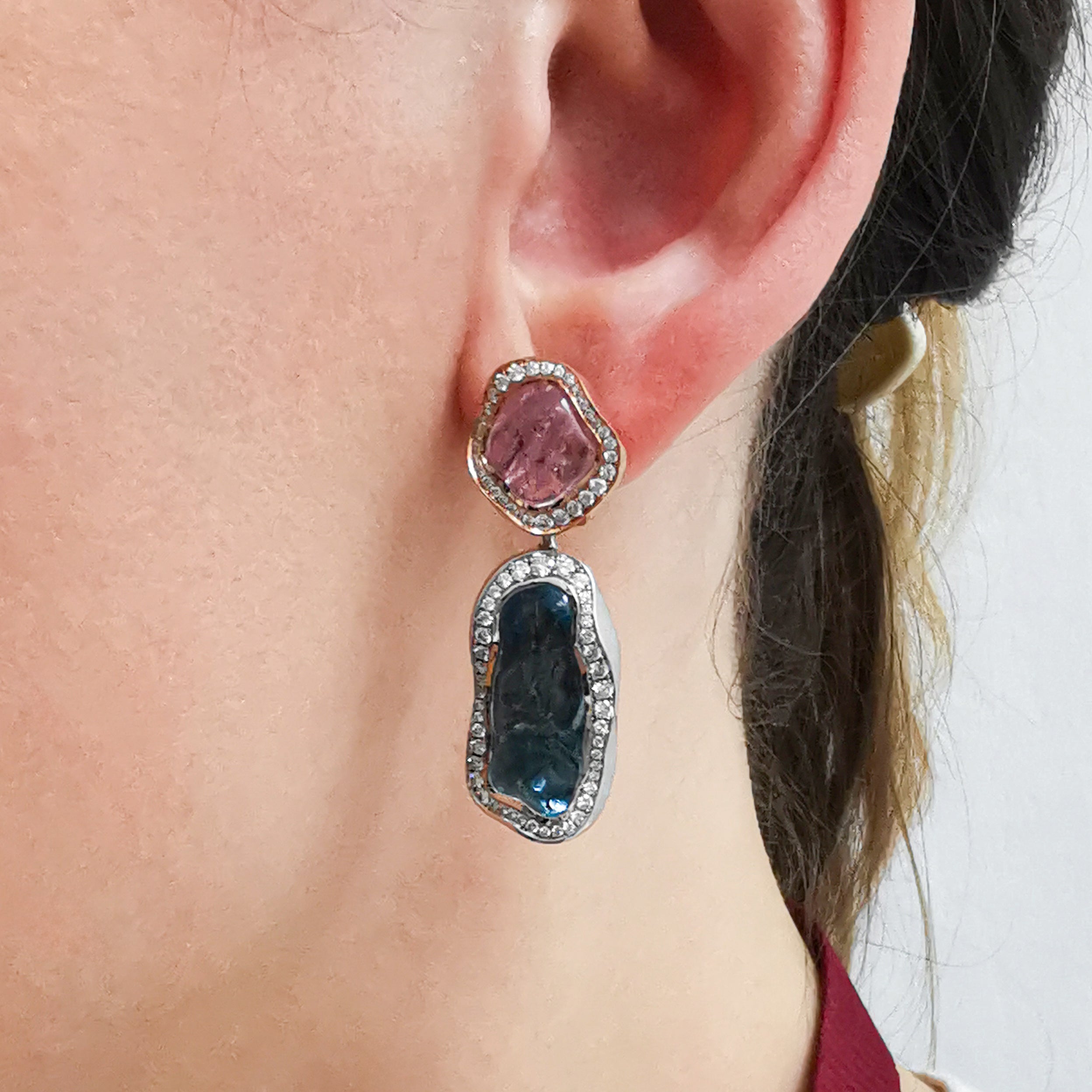 Aquamarine, Morganite, Diamonds 18K Rose and White Gold, Earrings, E 0030-48/1