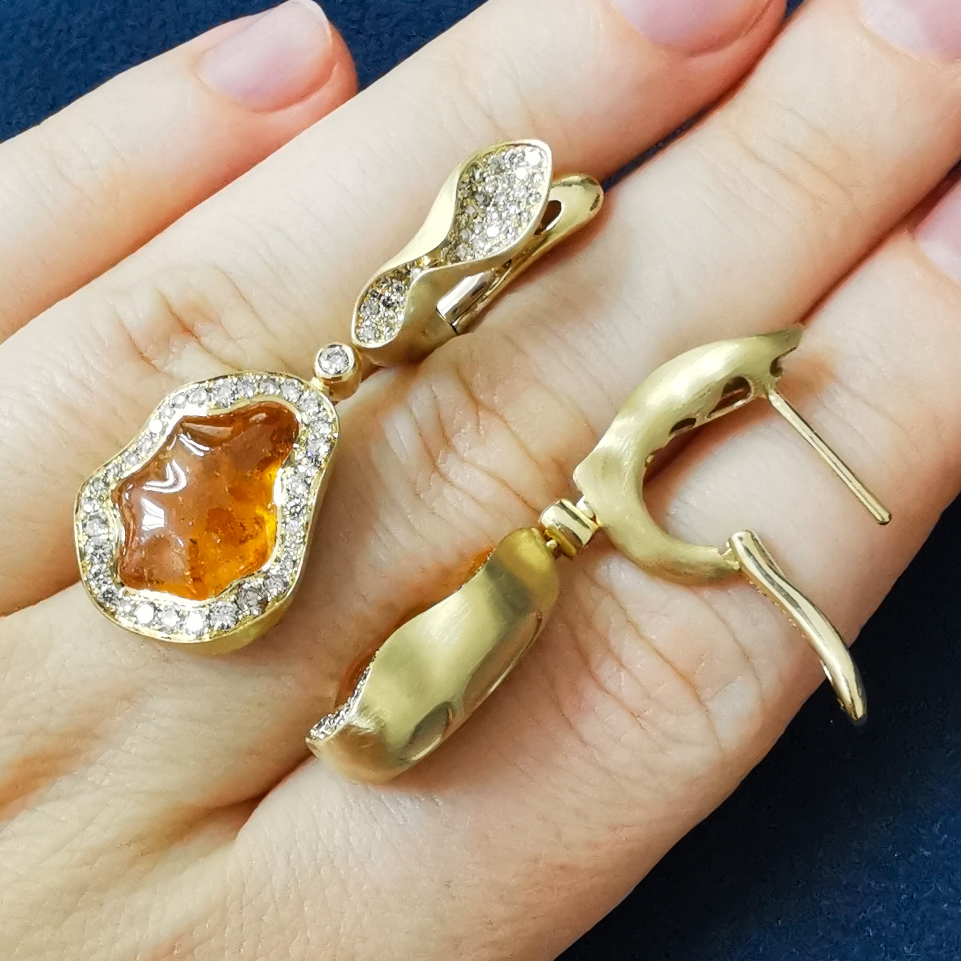 Spessartine Garnet, Champagne Diamonds 18K Yellow Gold Earrings, E 0030-83/1