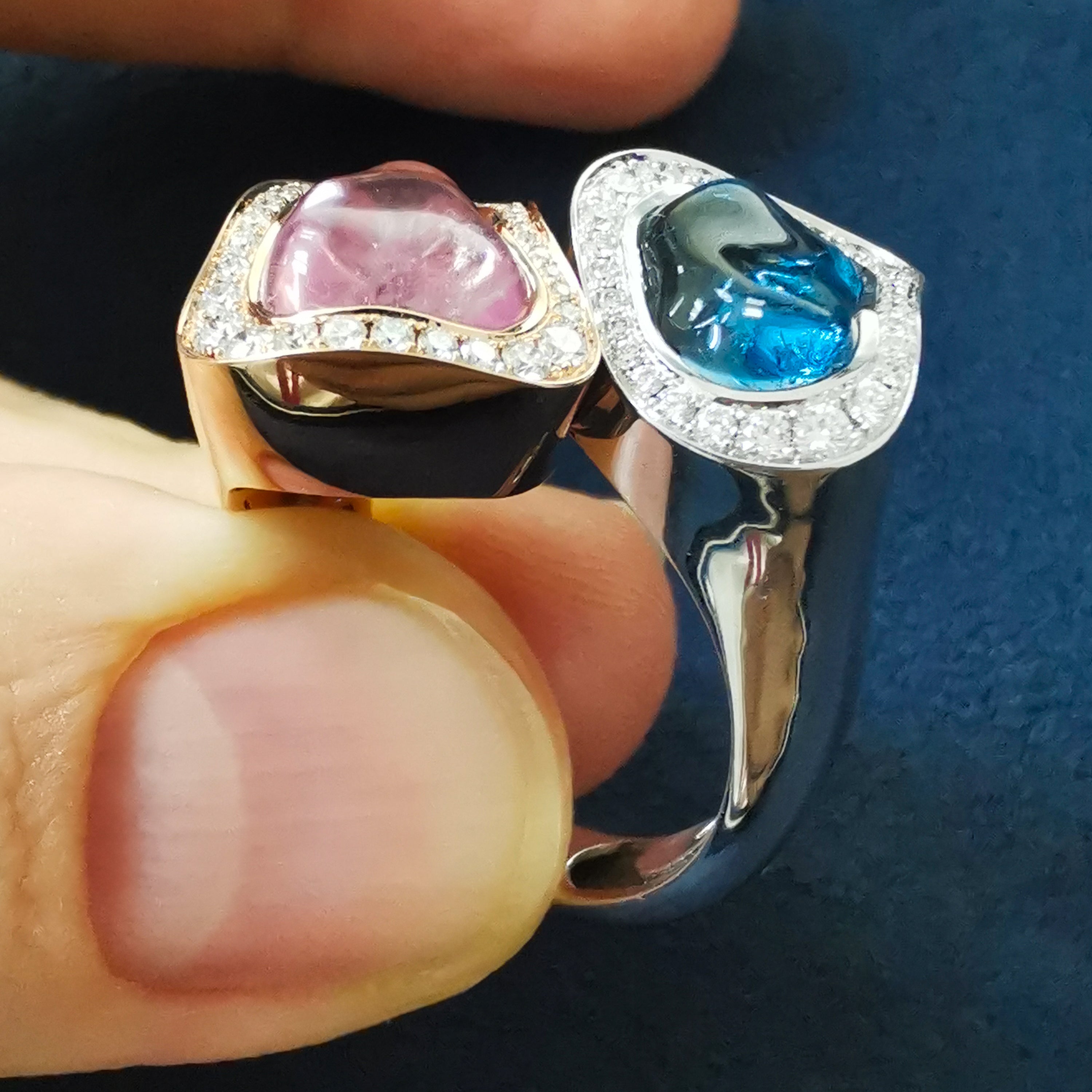 Aquamarine, Morganite Diamonds 18K White and Rose Gold Ring, R 0030-48/1