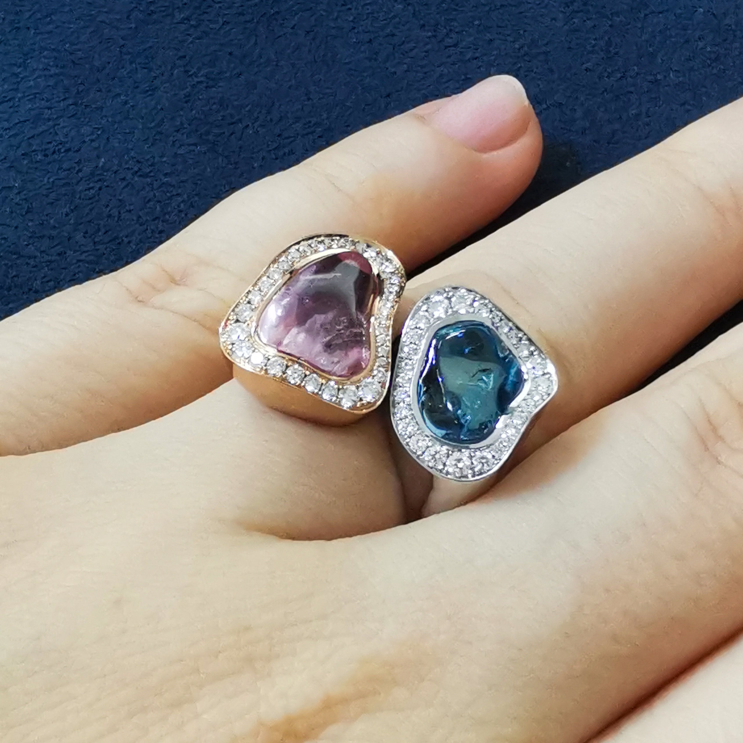 Aquamarine, Morganite Diamonds 18K White and Rose Gold Ring, R 0030-48/1