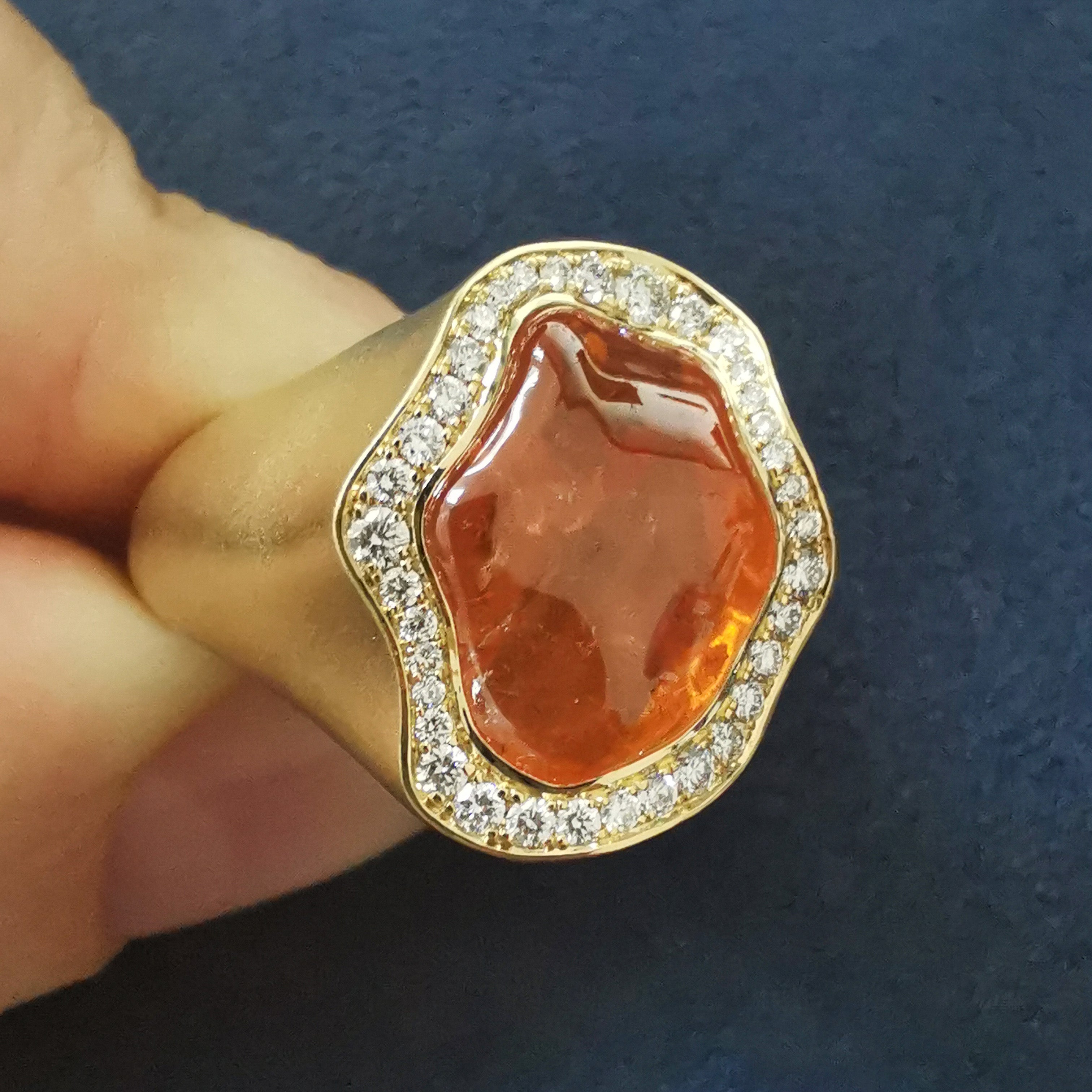 Spessartine Garnet, Diamonds Ring 18K Yellow Gold, R 0030-84/1