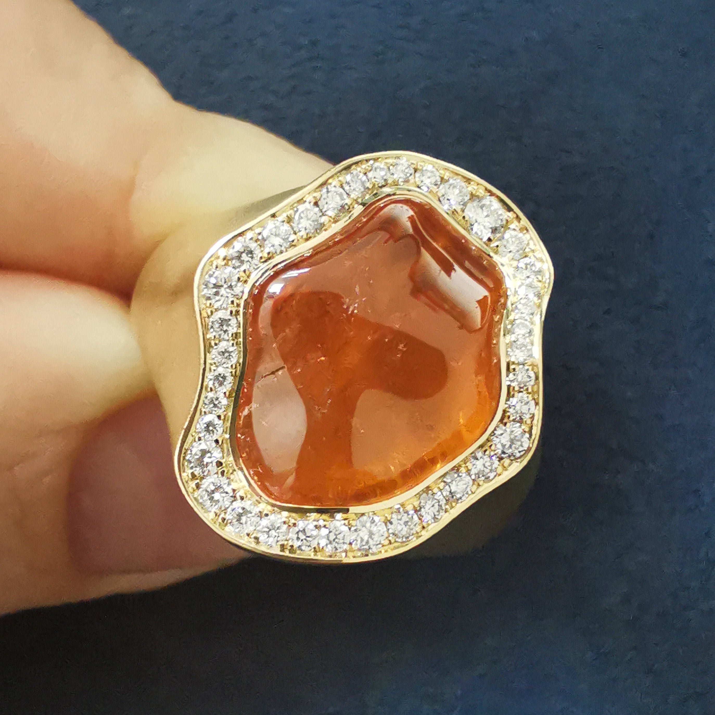 Spessartine Garnet, Diamonds Ring 18K Yellow Gold, R 0030-84/1