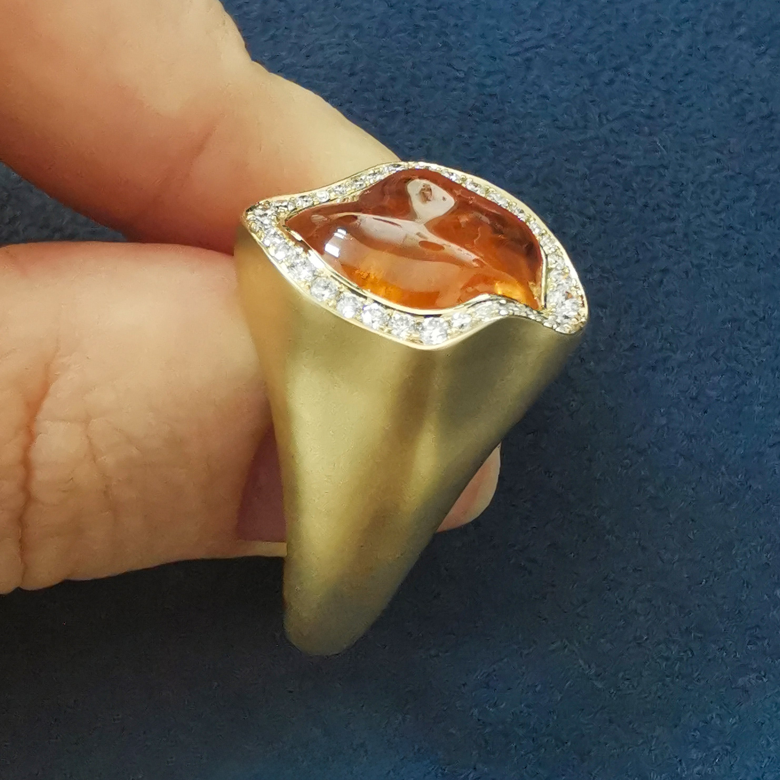 Spessartine Garnet, Diamonds Ring 18K Yellow Gold, R 0030-84/1