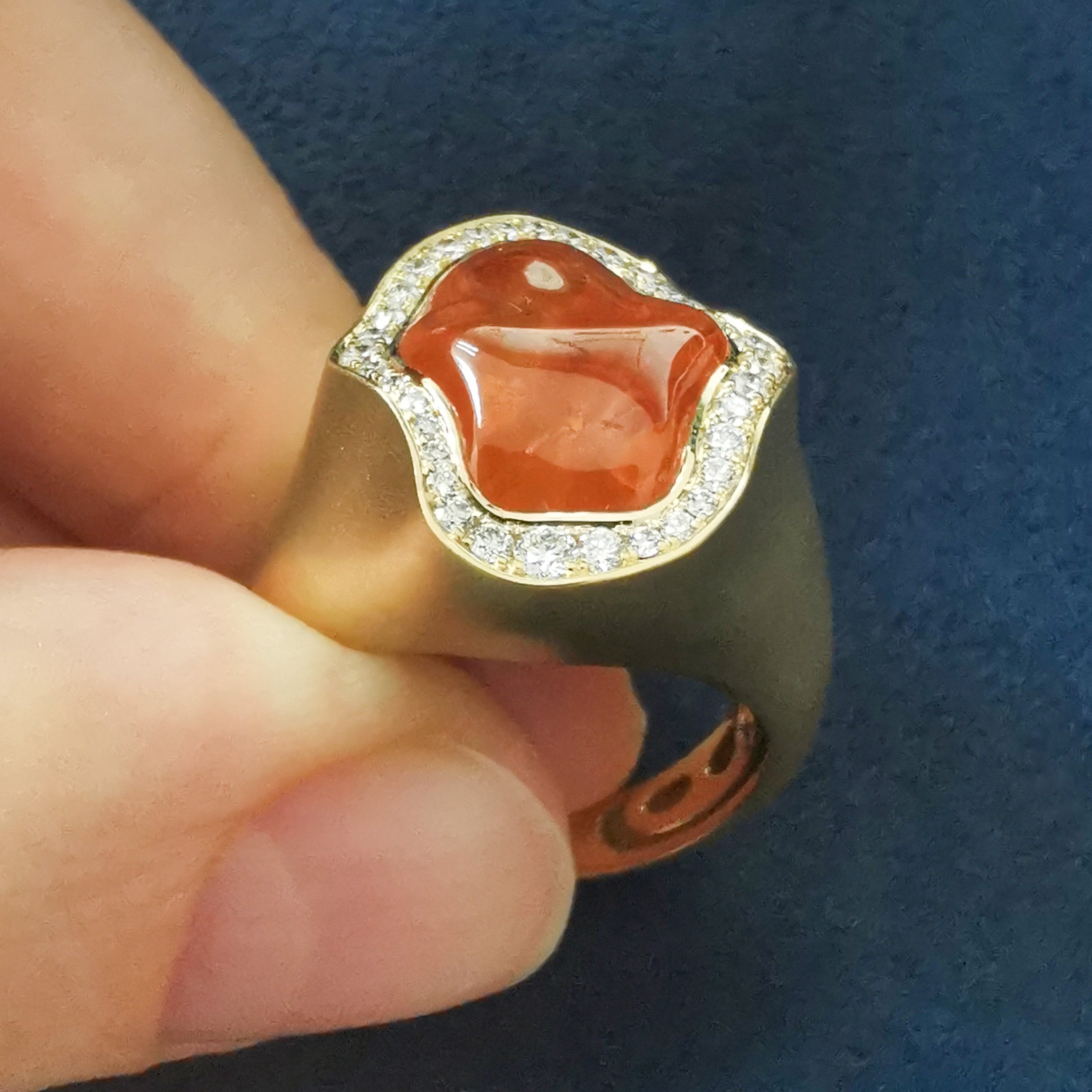 Spessartine Garnet, Diamonds Ring 18K Yellow Gold, R 0030-84/1