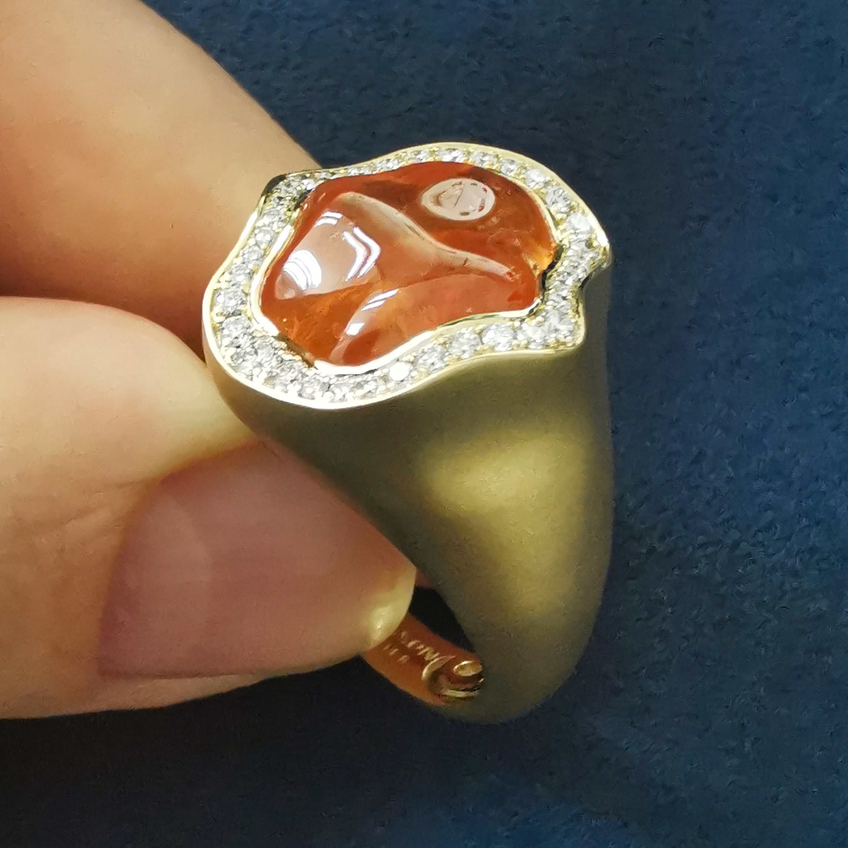 Spessartine Garnet, Diamonds Ring 18K Yellow Gold, R 0030-84/1
