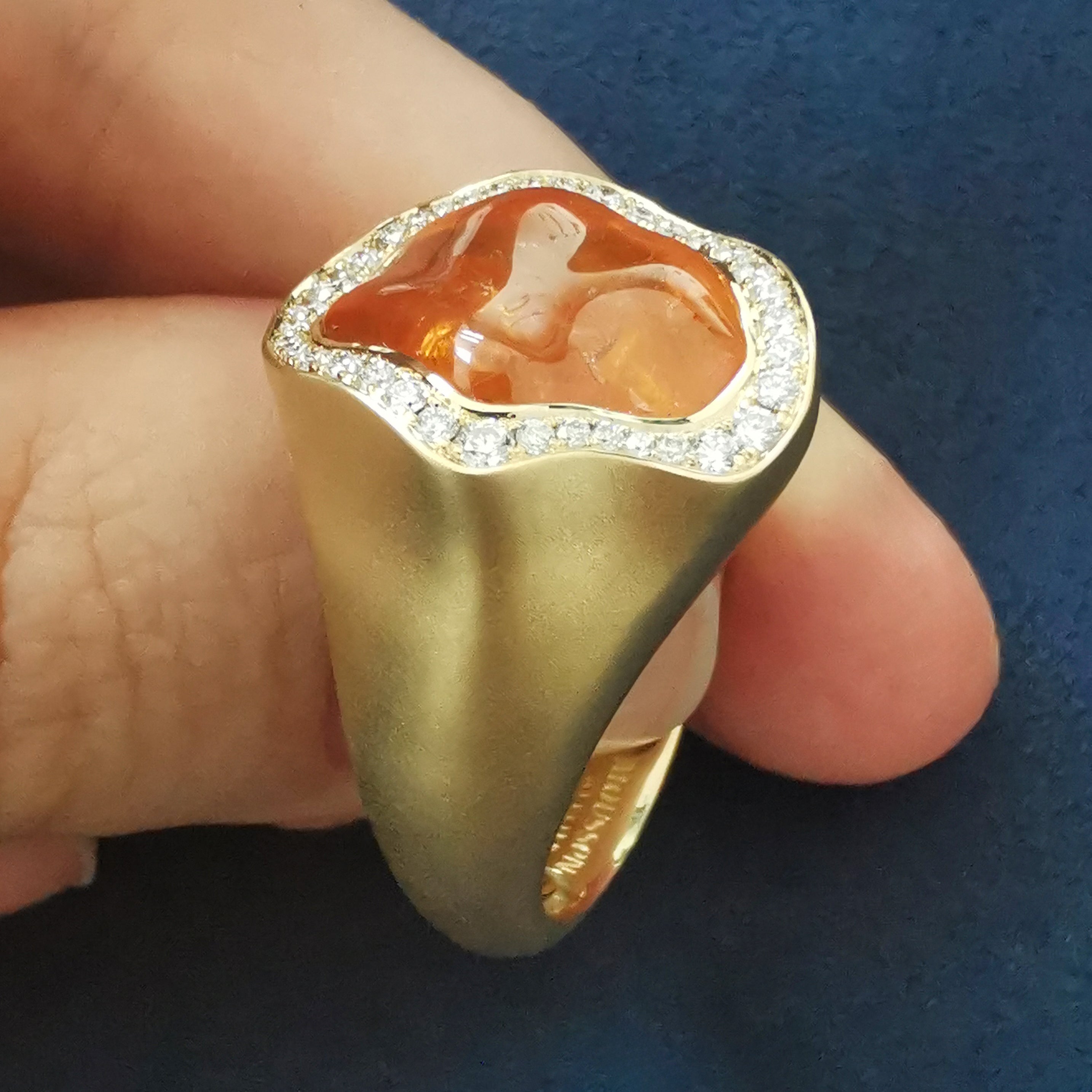Spessartine Garnet, Diamonds Ring 18K Yellow Gold, R 0030-84/1