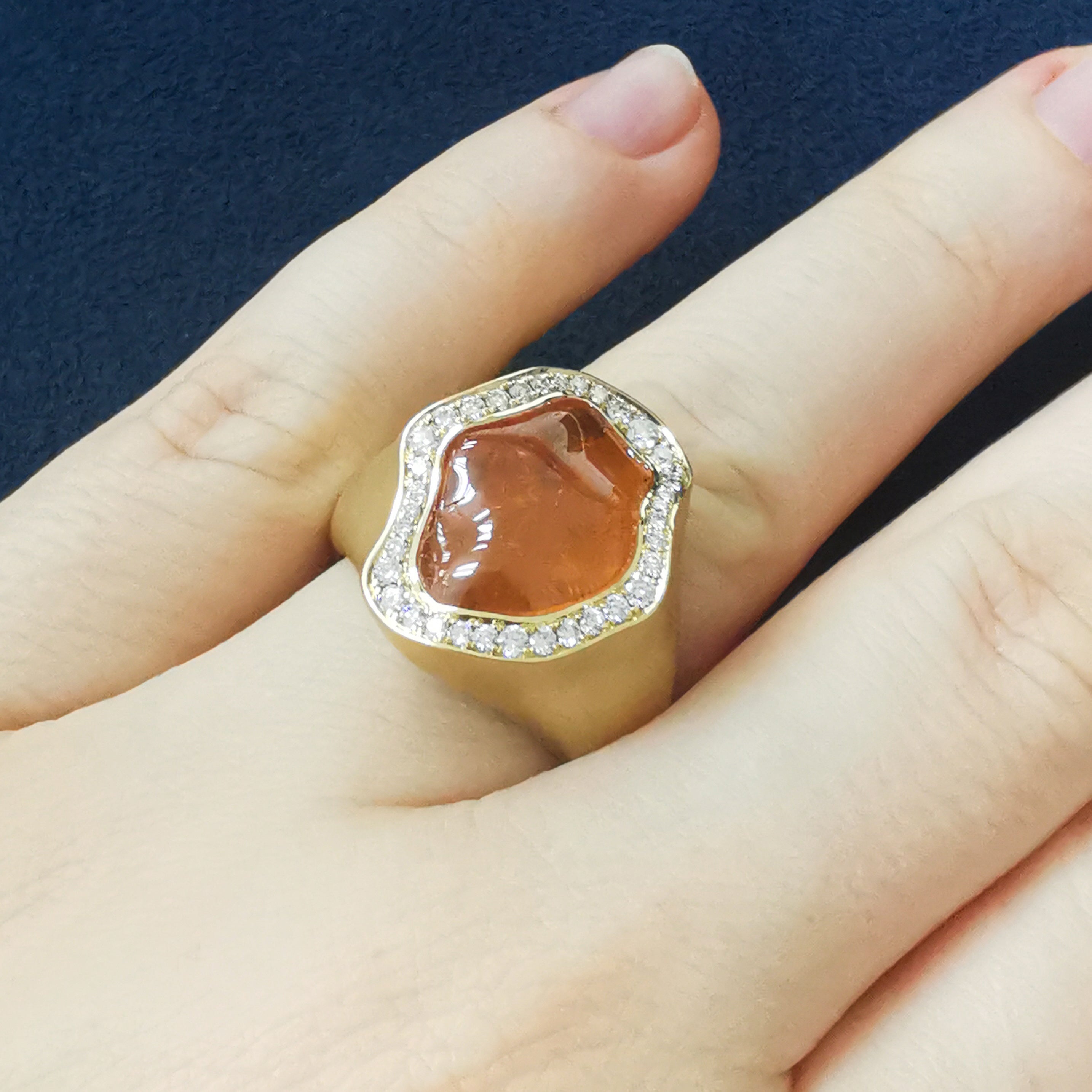 Spessartine Garnet, Diamonds Ring 18K Yellow Gold, R 0030-84/1