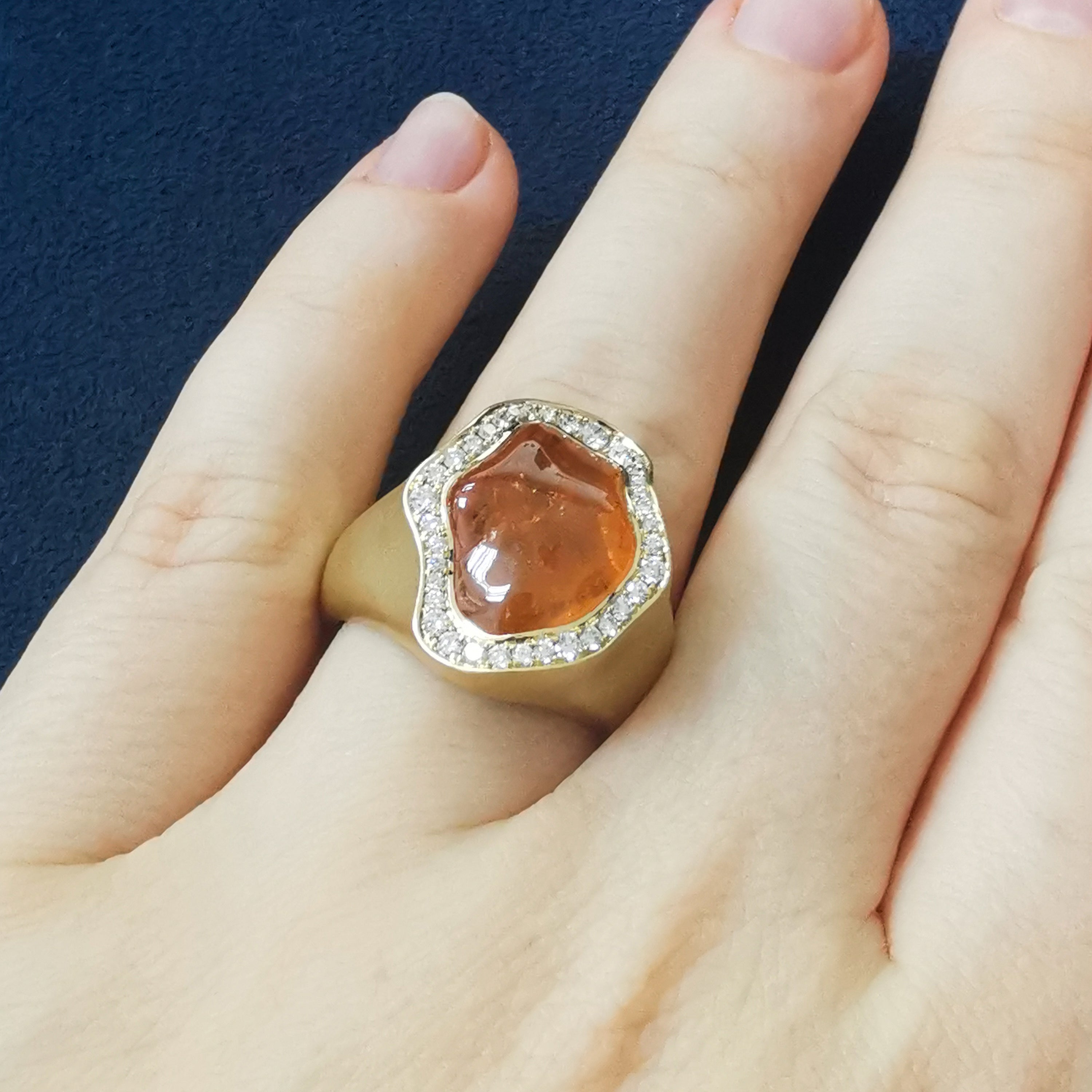 Spessartine Garnet, Diamonds Ring 18K Yellow Gold, R 0030-84/1