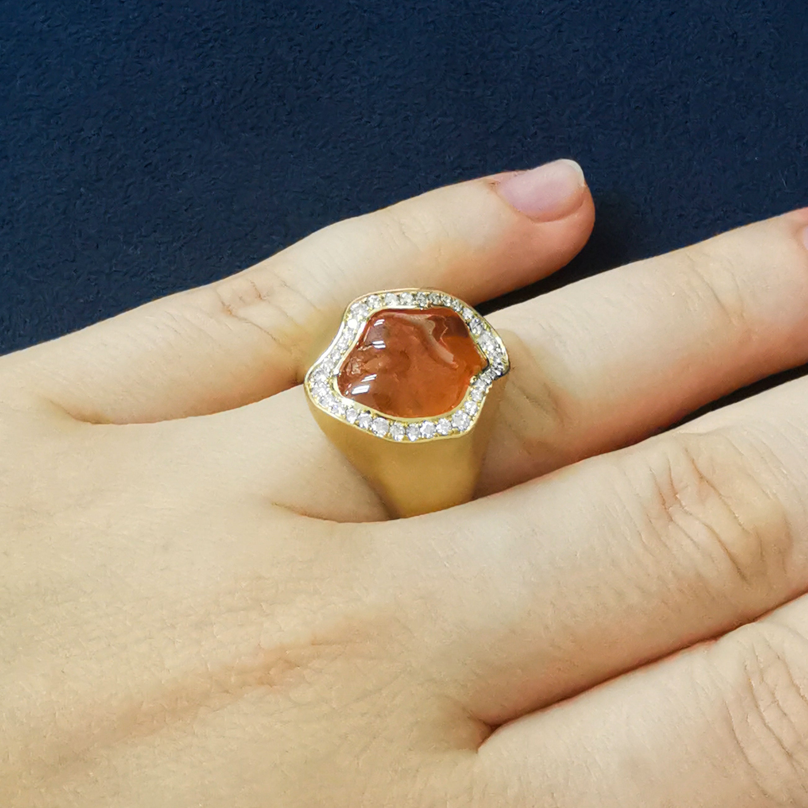Spessartine Garnet, Diamonds Ring 18K Yellow Gold, R 0030-84/1