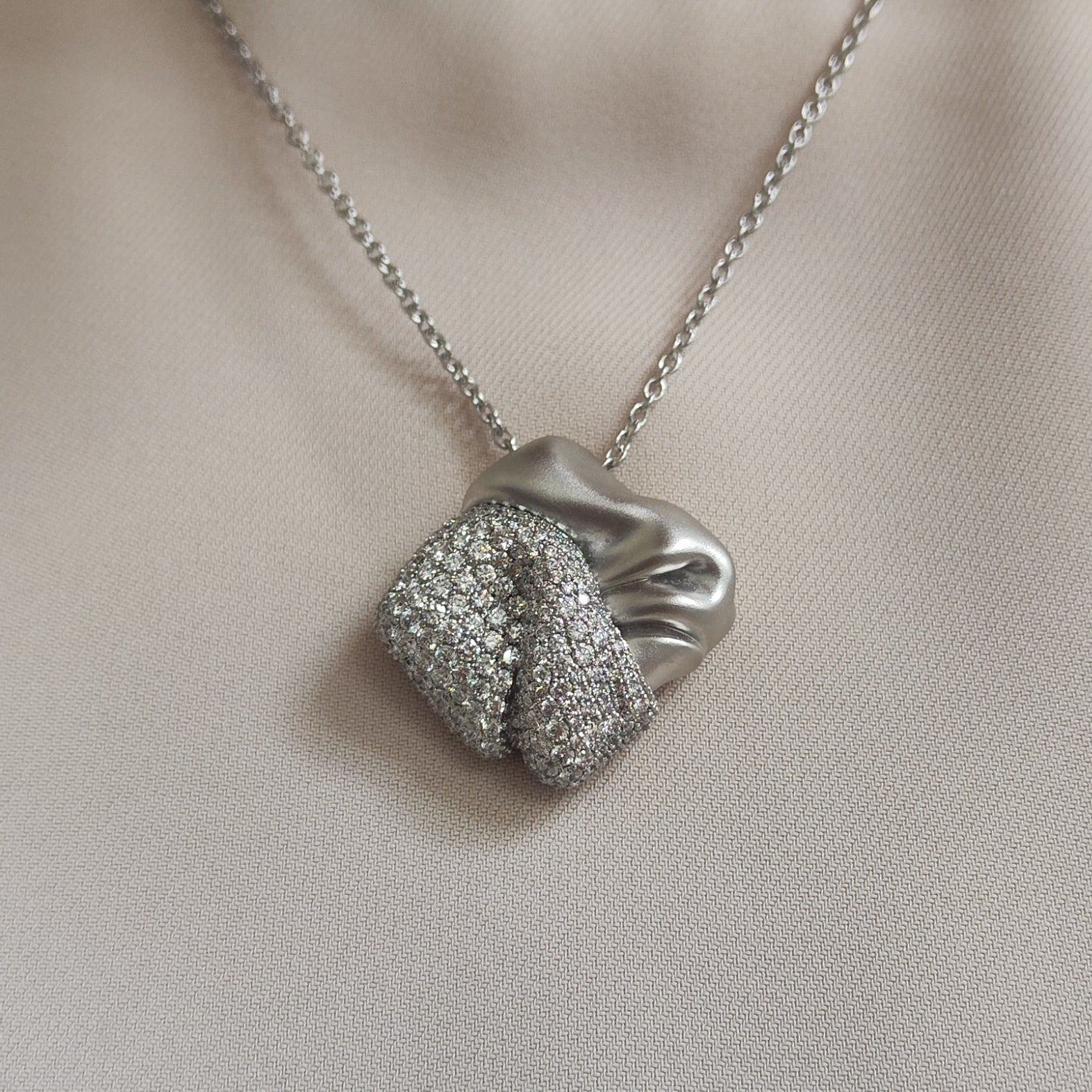 Diamonds 18K White Matte Gold Pendant, P 0132-1
