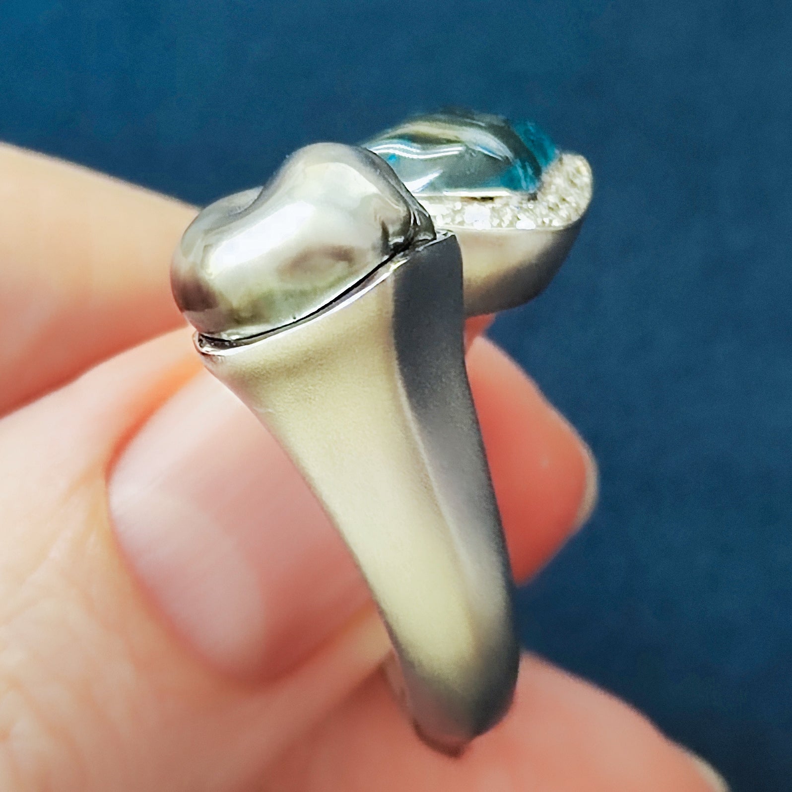 Aquamarine, Keshi Pearl, Diamonds Ring 18K White Gold, R 0030-4/1