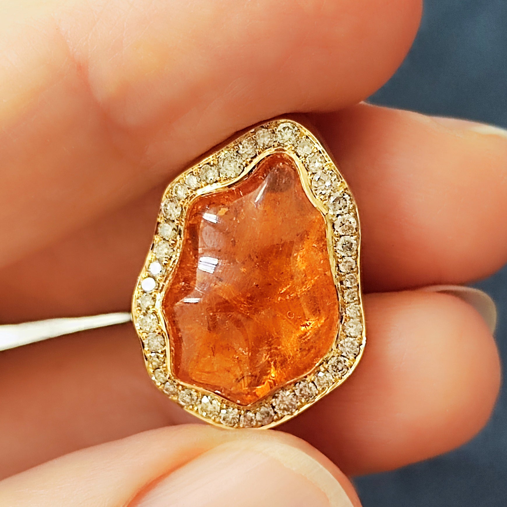 Spessartine Garnet, Champagne Diamonds 18K Yellow Gold Pendant, P 0030-83/1