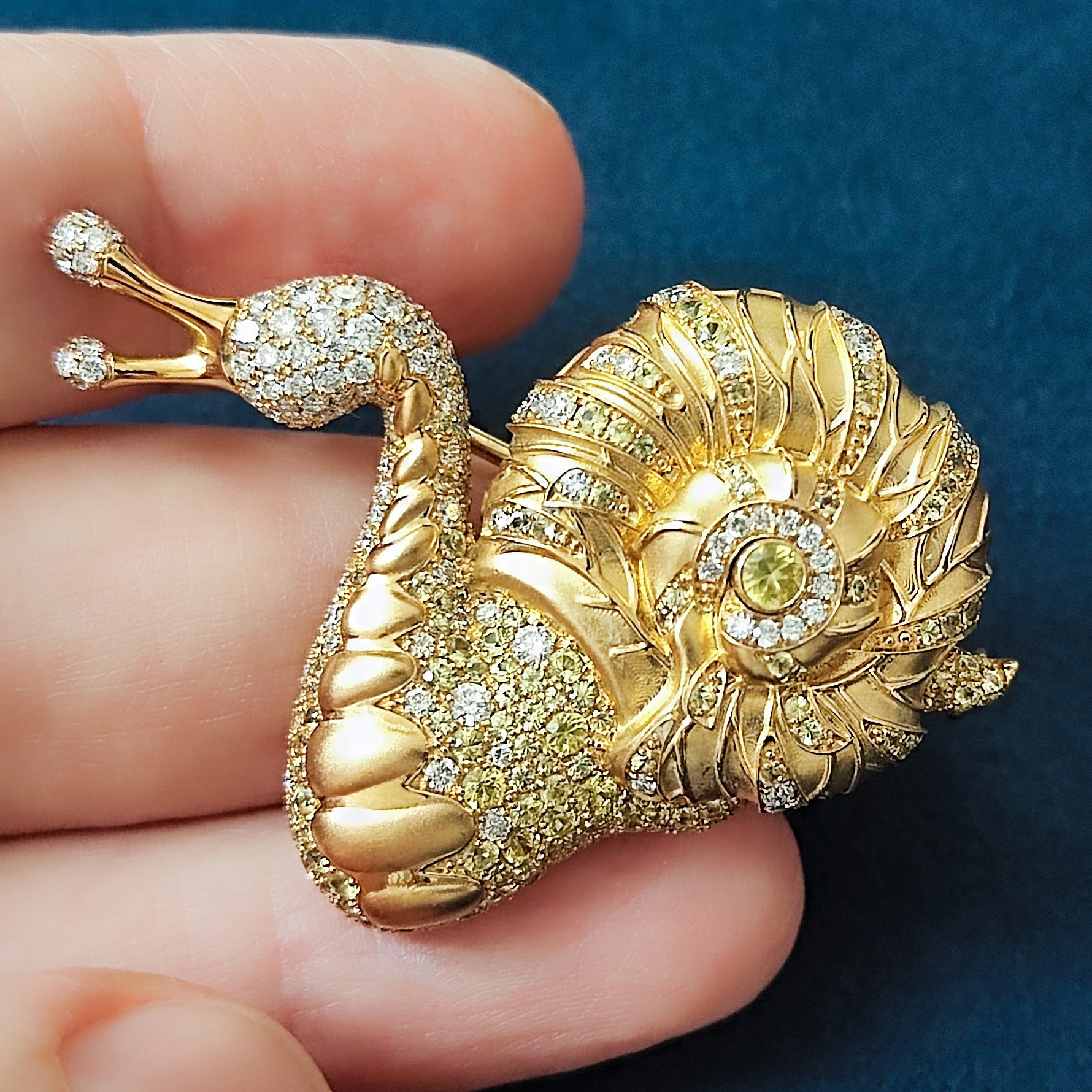 18K Yellow Gold, Yellow Sapphires, Diamonds Snail Brooch, Brs 0166-0