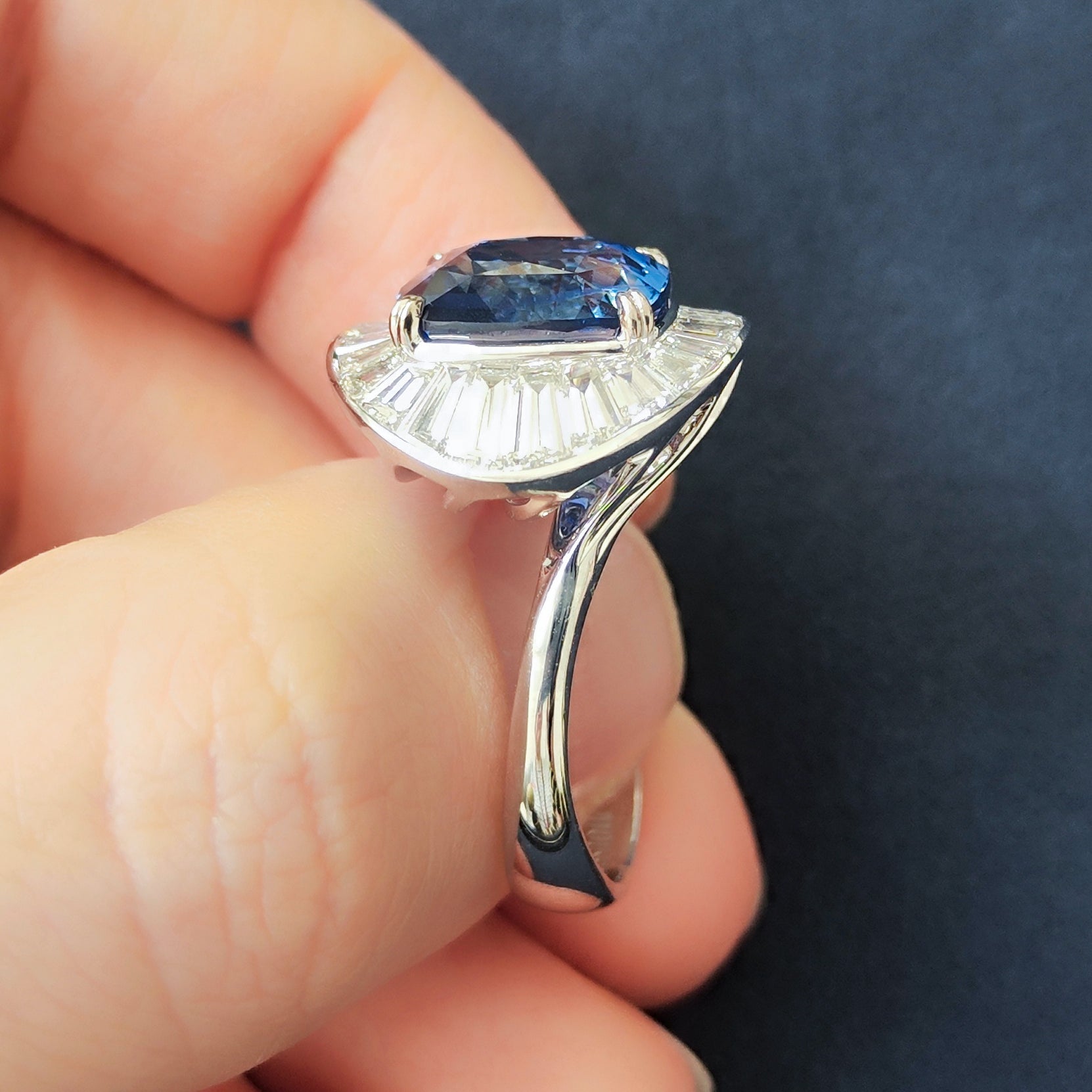 SSEF Certified Blue Sapphire, Diamonds 18K White Gold Ring, R 0219-1