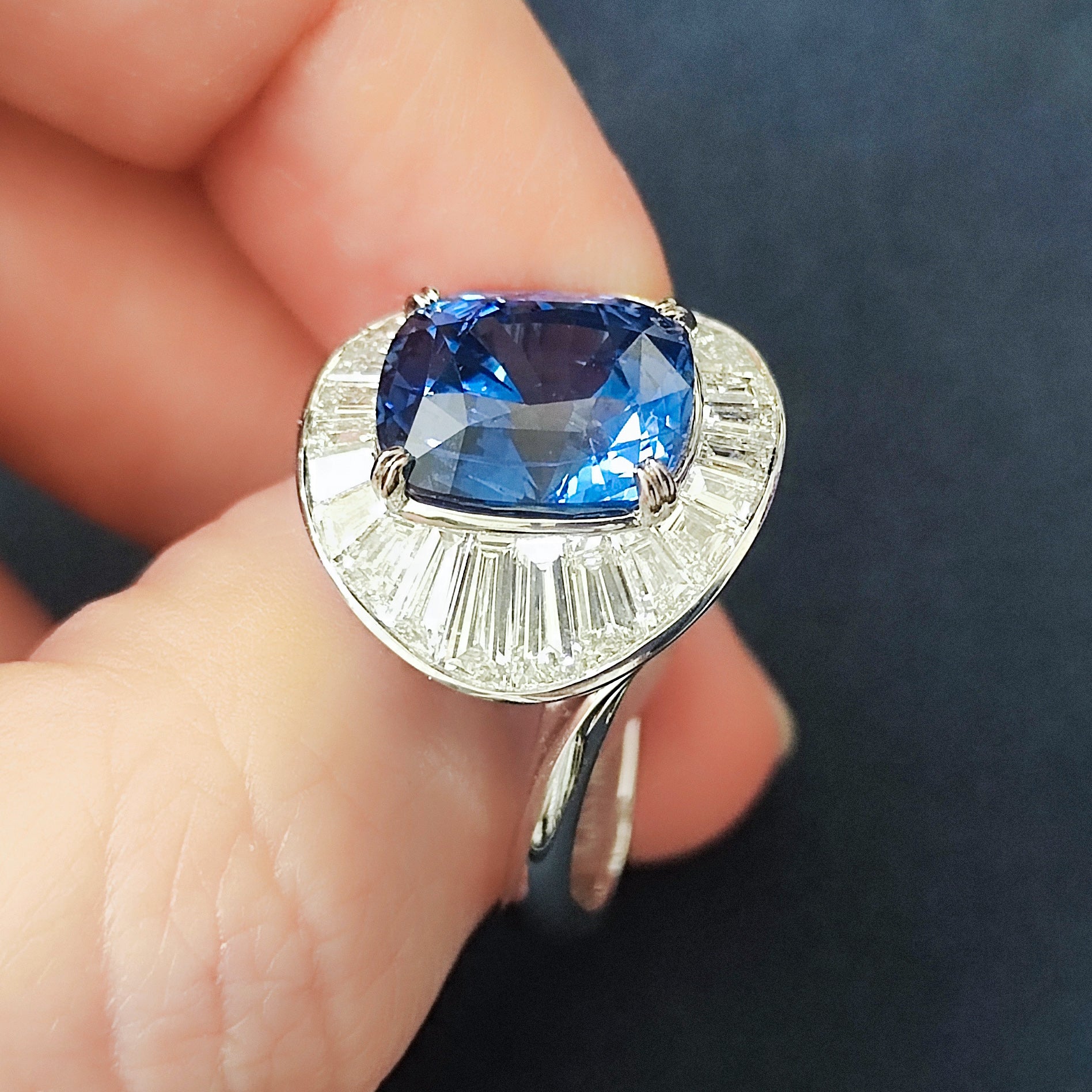 SSEF Certified Blue Sapphire, Diamonds 18K White Gold Ring, R 0219-1