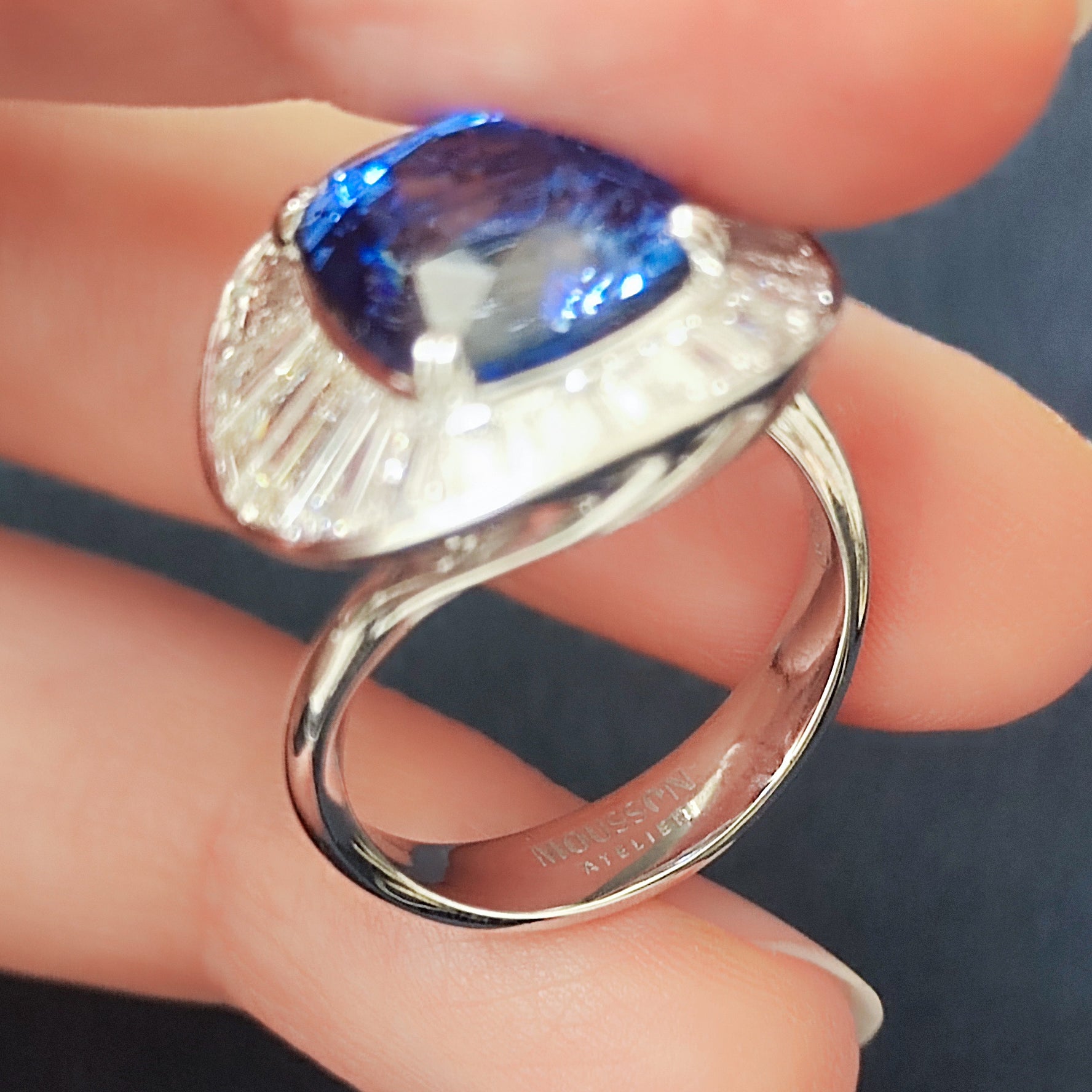 SSEF Certified Blue Sapphire, Diamonds 18K White Gold Ring, R 0219-1
