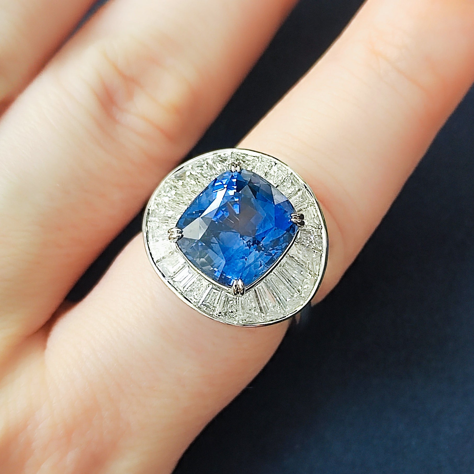 SSEF Certified Blue Sapphire, Diamonds 18K White Gold Ring, R 0219-1