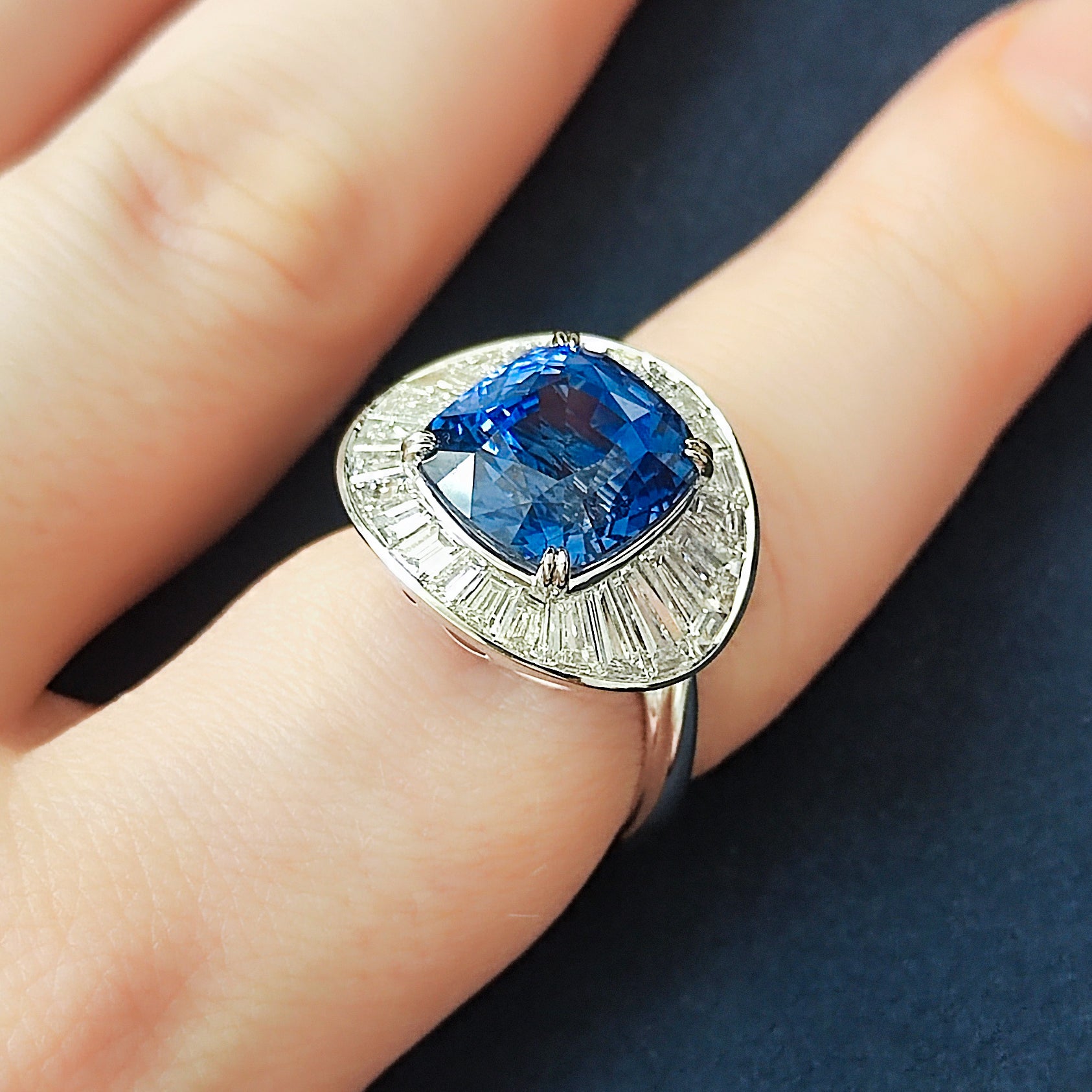 SSEF Certified Blue Sapphire, Diamonds 18K White Gold Ring, R 0219-1
