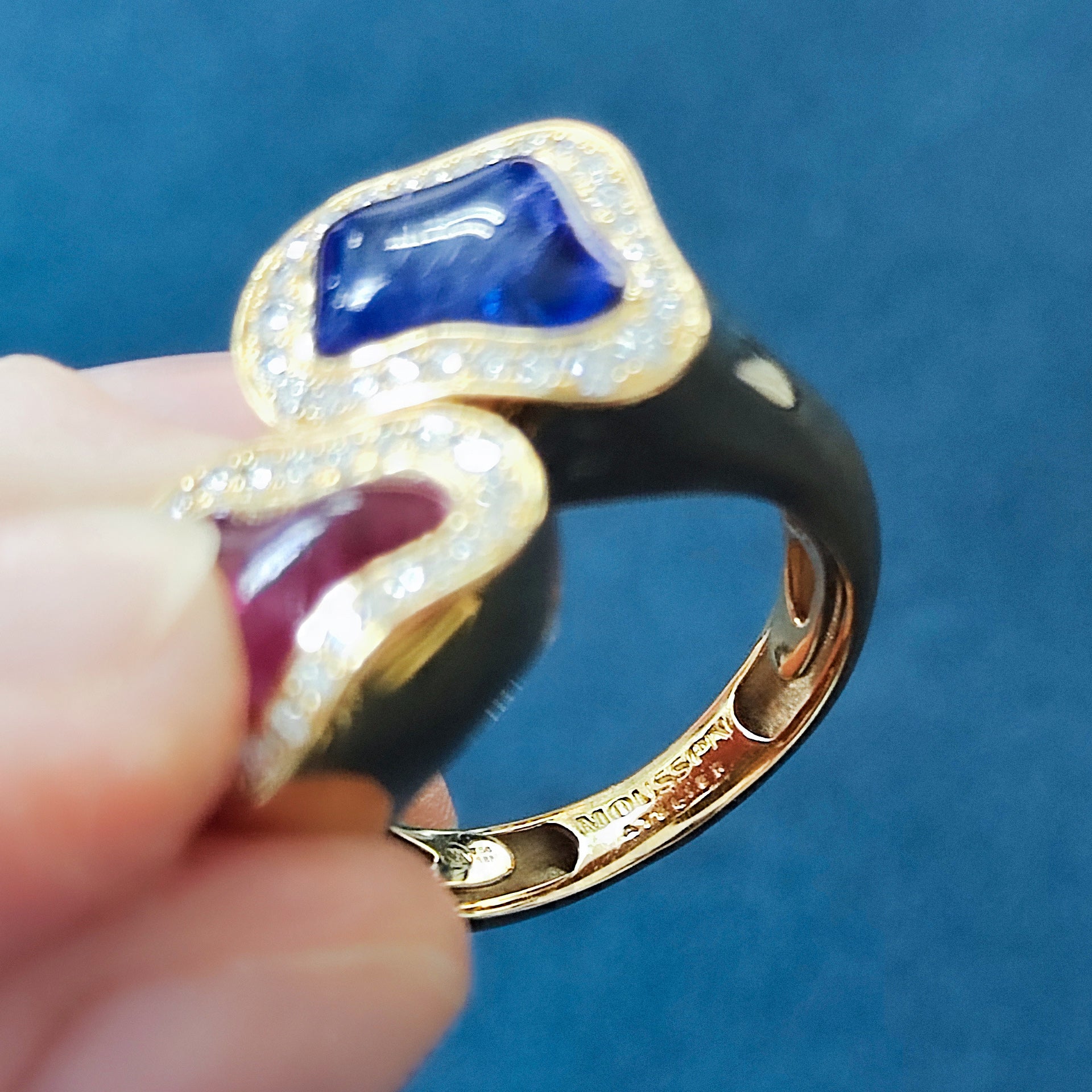 Rubellite, Tanzanite and Diamonds 18K Yellow Gold Ring, R 0030-88/1