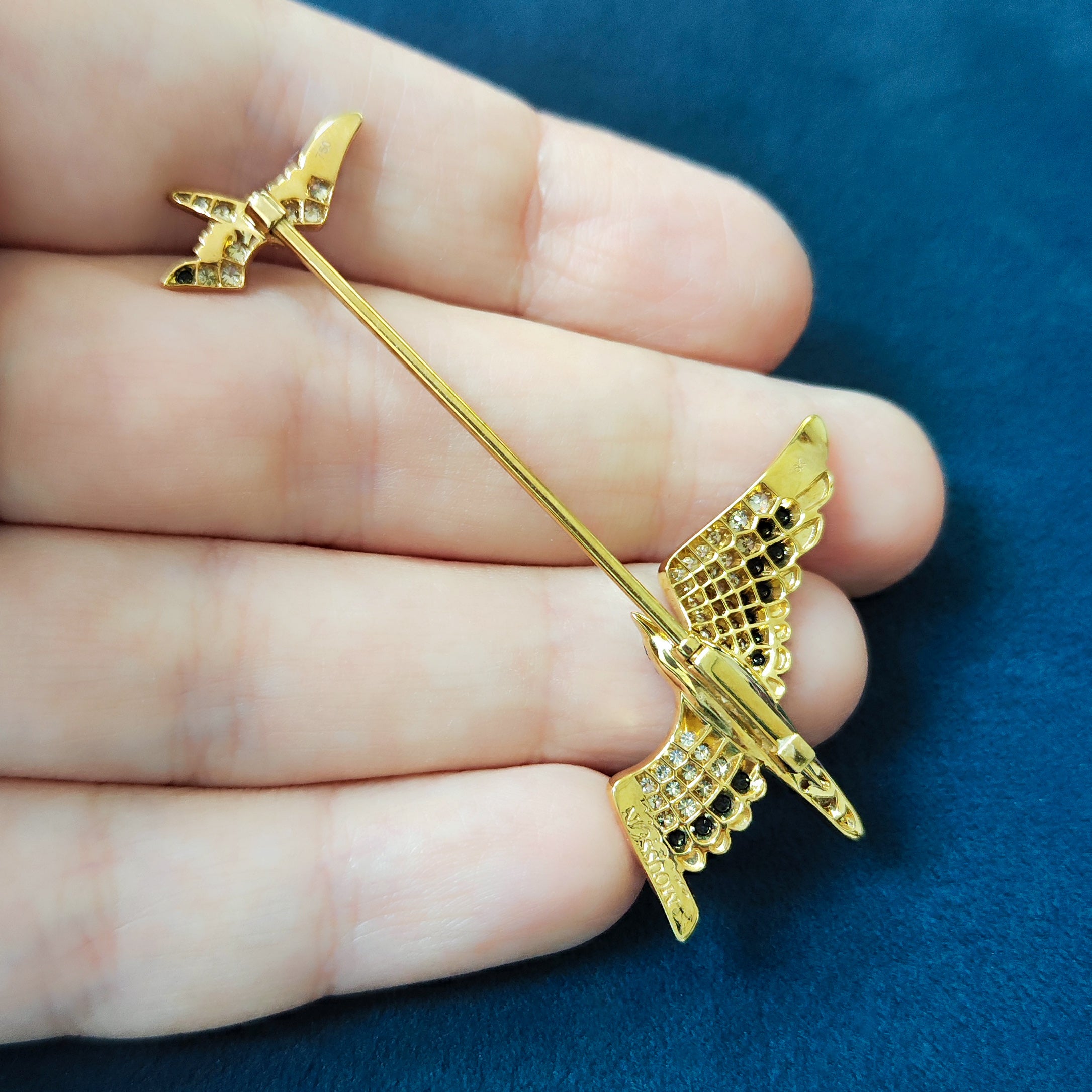 18K Yellow Gold, Champagne and Black Diamonds Pin, Brs 0294-0