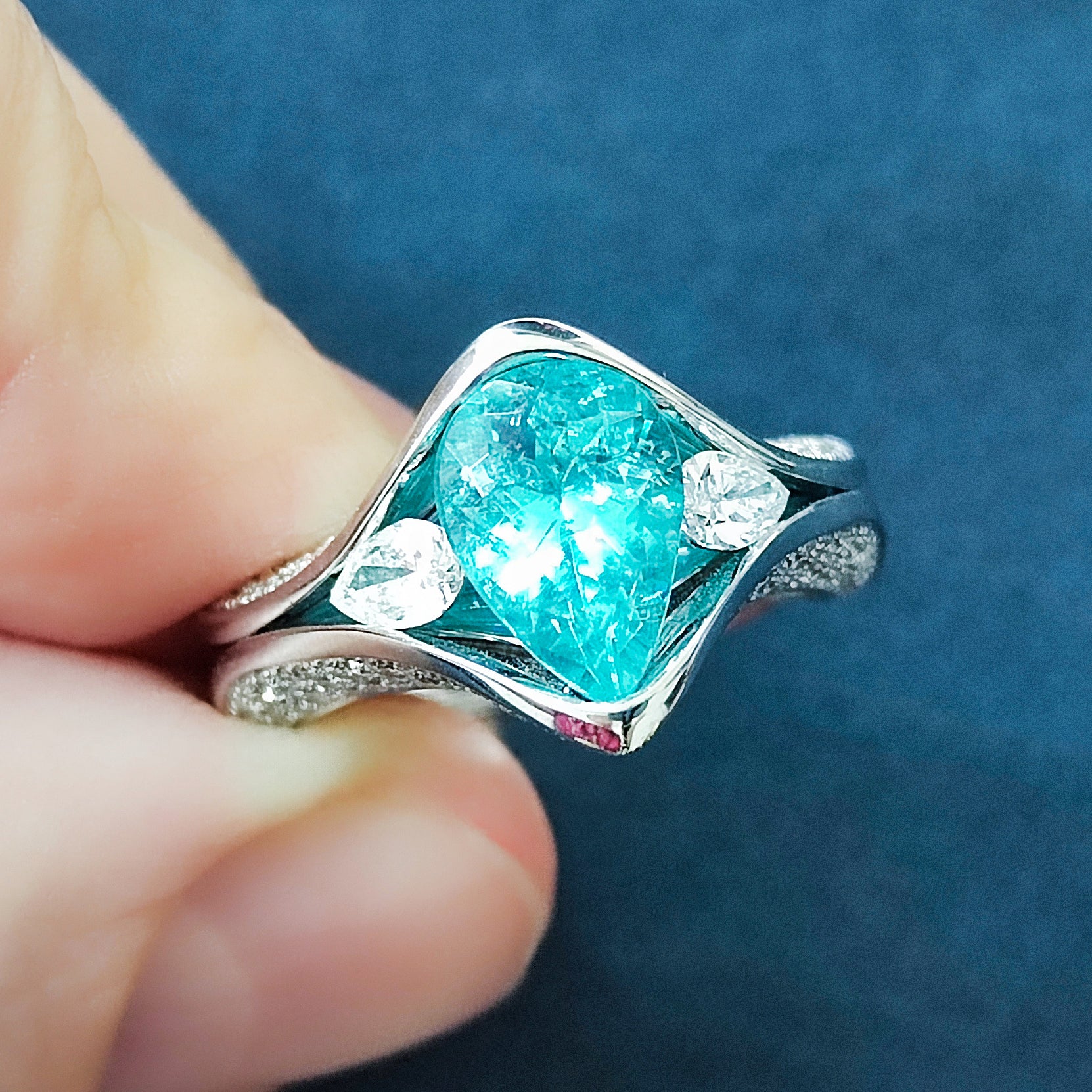 R 0127-3 18K White Gold, Enamel, Paraiba Tourmaline, Diamonds Ring