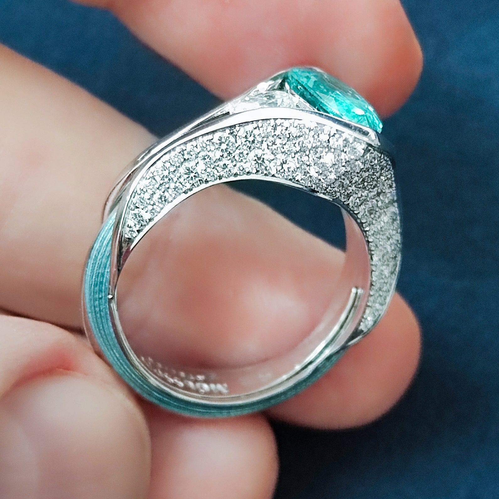 R 0127-3 18K White Gold, Enamel, Paraiba Tourmaline, Diamonds Ring