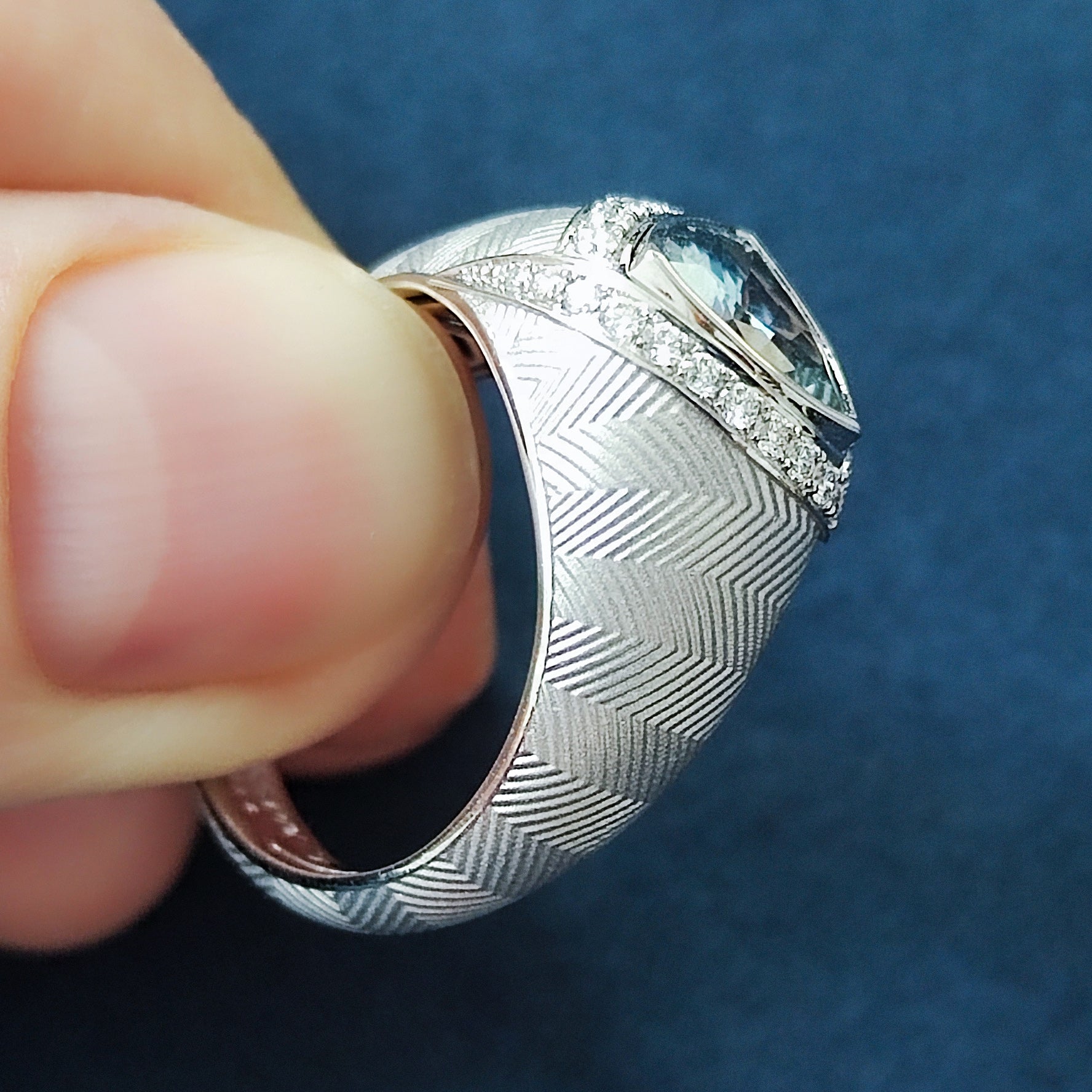 Aquamarine, Diamonds 18K White Gold Ring, R 0086-0