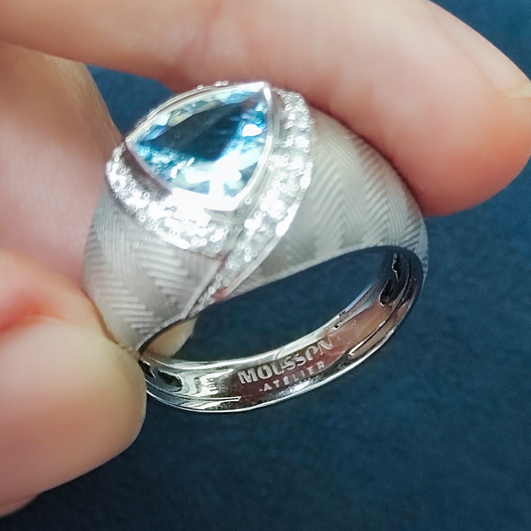 Aquamarine, Diamonds 18K White Gold Ring, R 0086-0