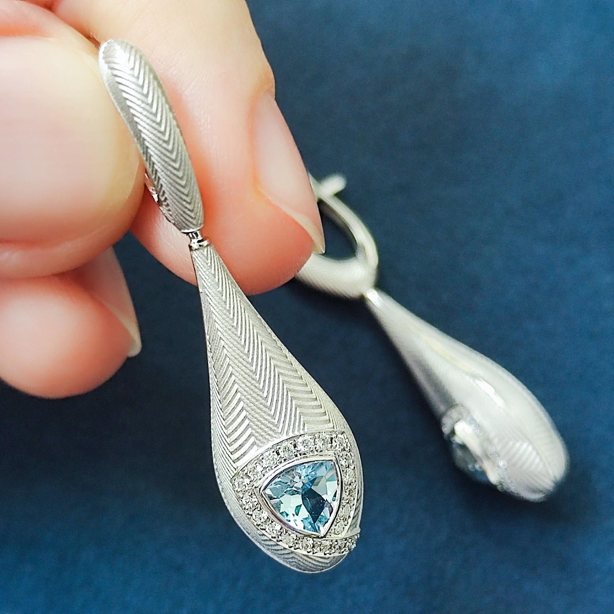 Aquamarine, Diamonds 18K White Gold Earrings, E 0086-1