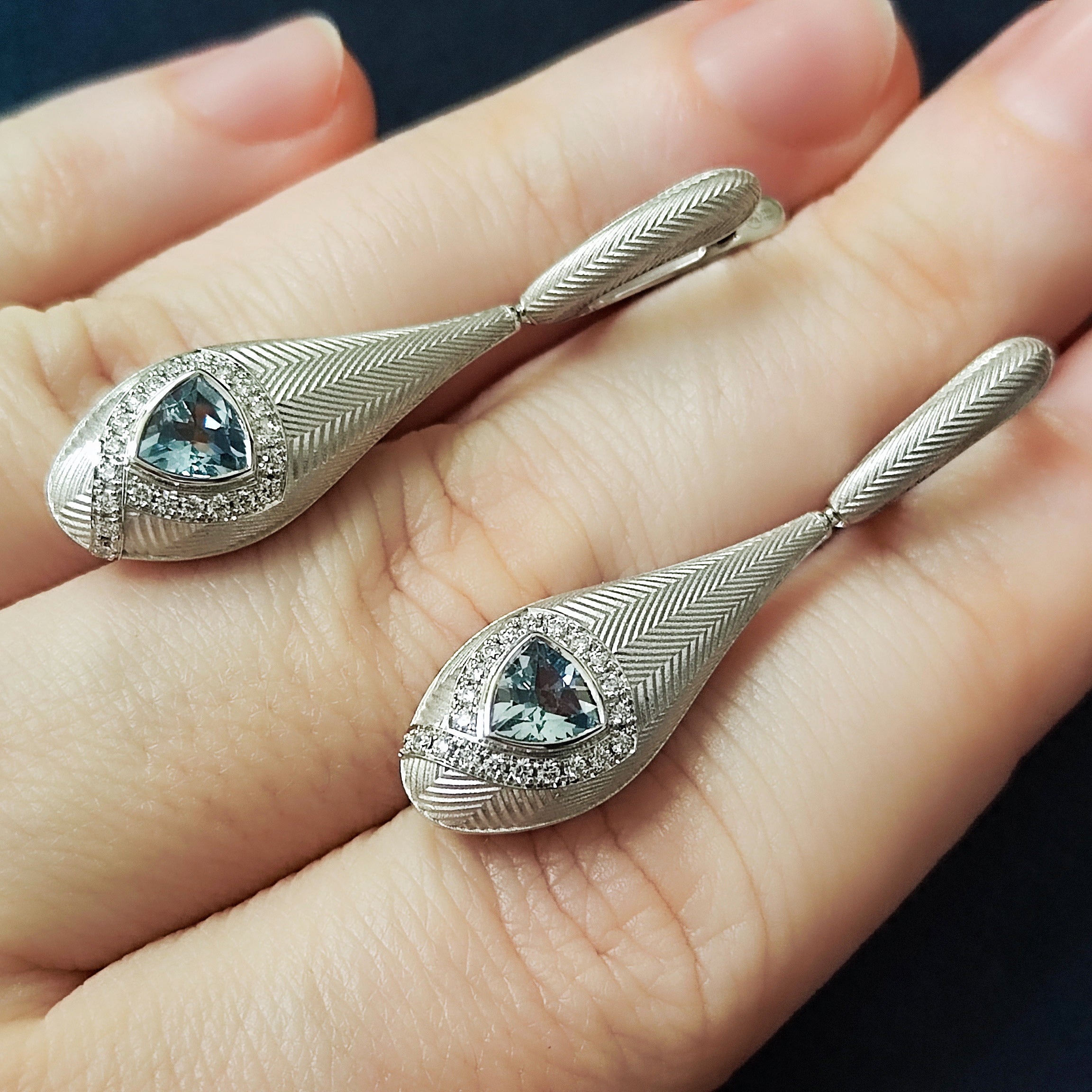Aquamarine, Diamonds 18K White Gold Earrings, E 0086-1