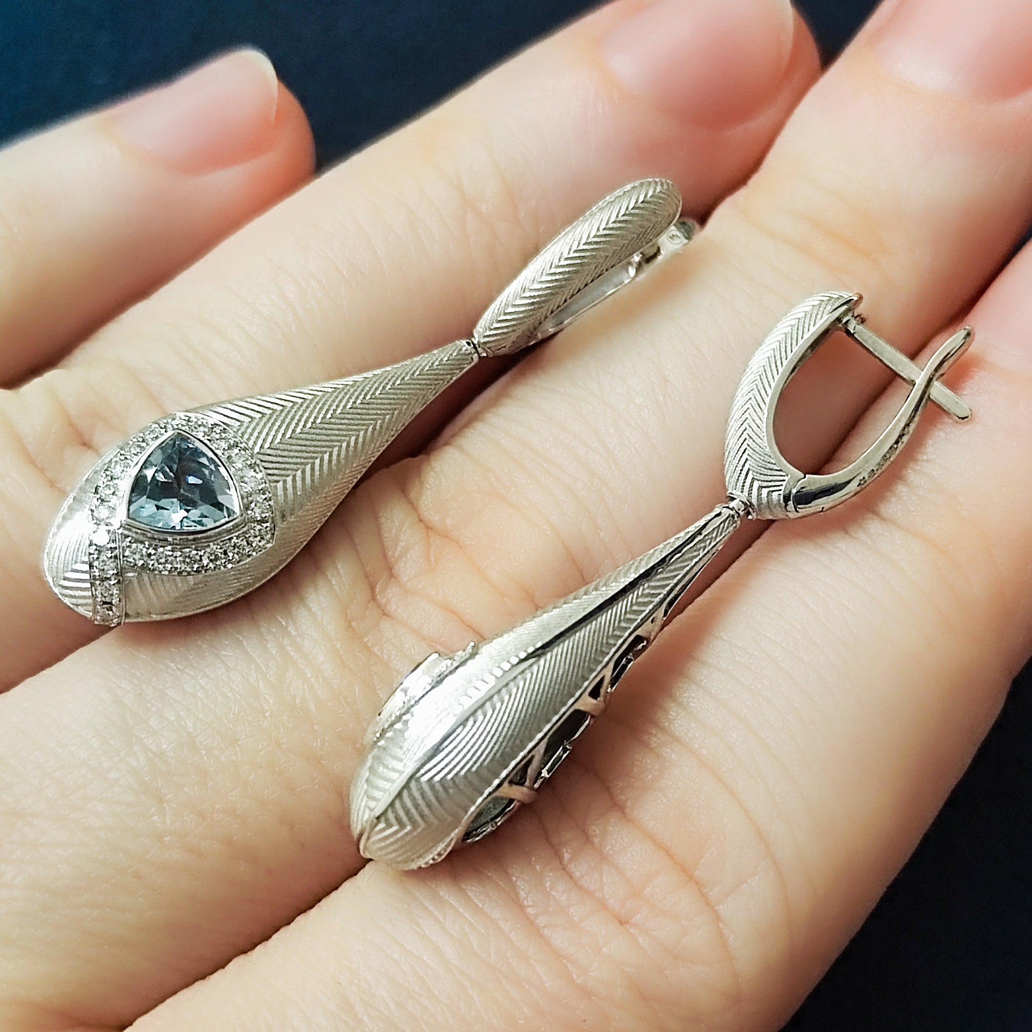 Aquamarine, Diamonds 18K White Gold Earrings, E 0086-1
