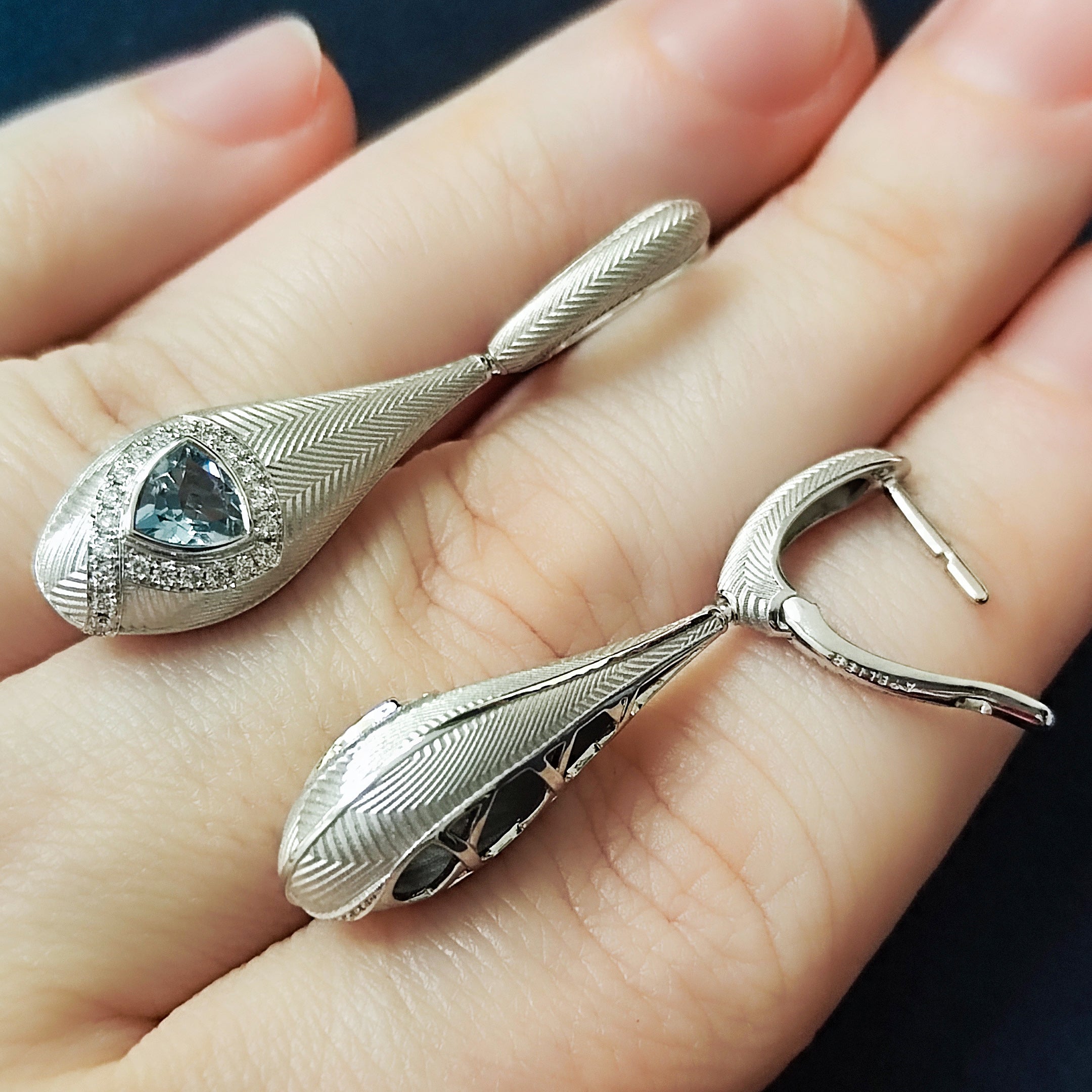 Aquamarine, Diamonds 18K White Gold Earrings, E 0086-1