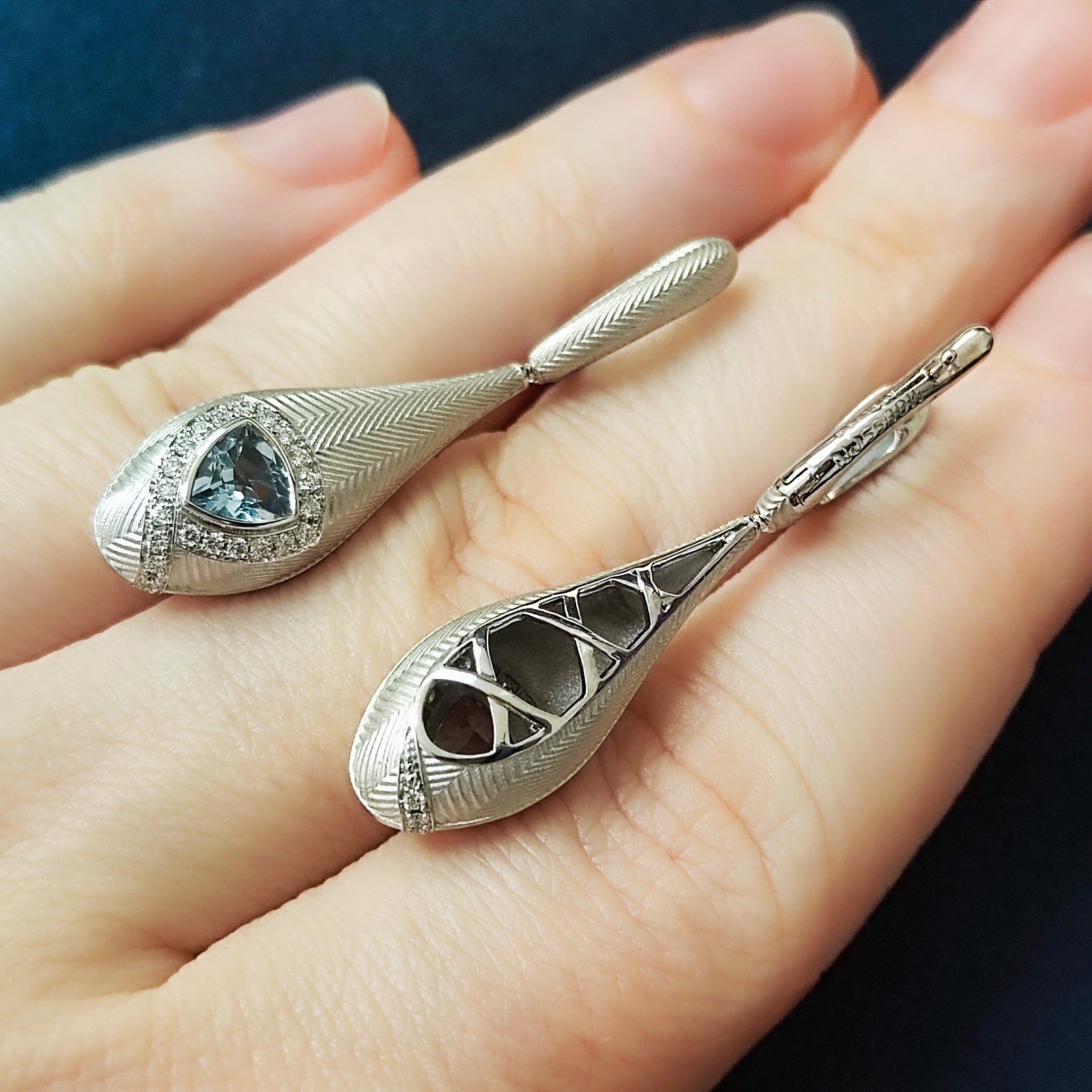 Aquamarine, Diamonds 18K White Gold Earrings, E 0086-1