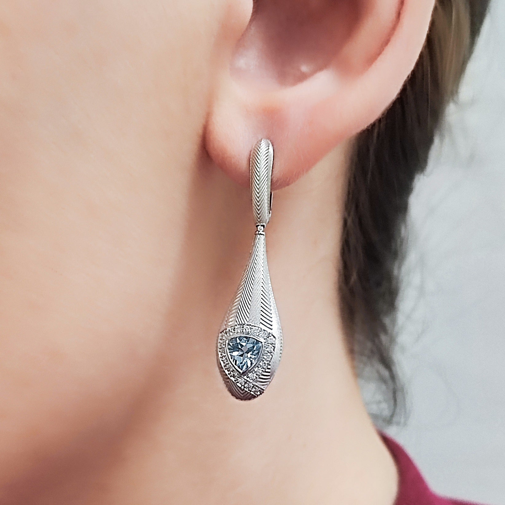 Aquamarine, Diamonds 18K White Gold Earrings, E 0086-1