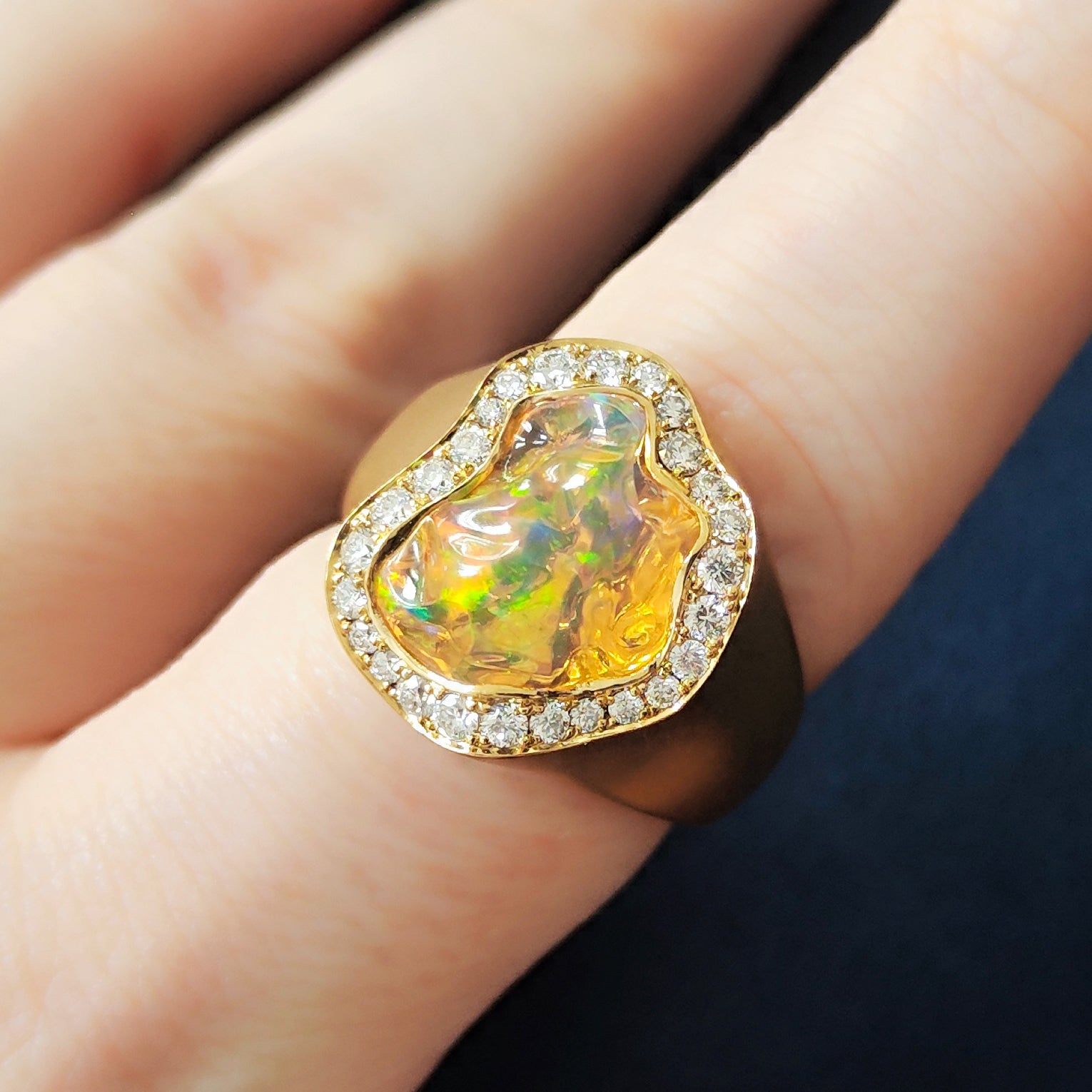 Mexican Fire Opal, Diamonds 18K Yellow Gold, Ring, R 0029-58/1