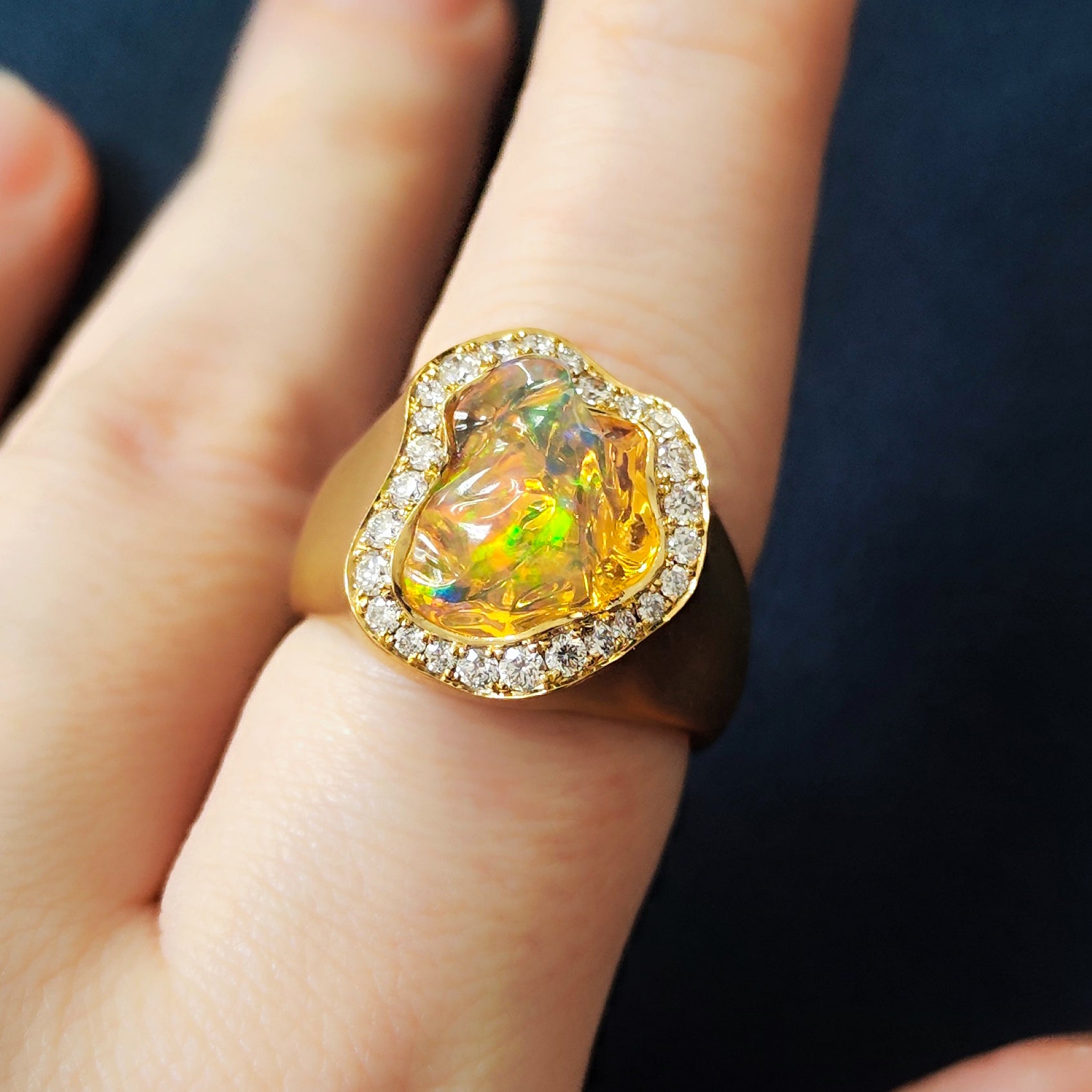 Mexican Fire Opal, Diamonds 18K Yellow Gold, Ring, R 0029-58/1