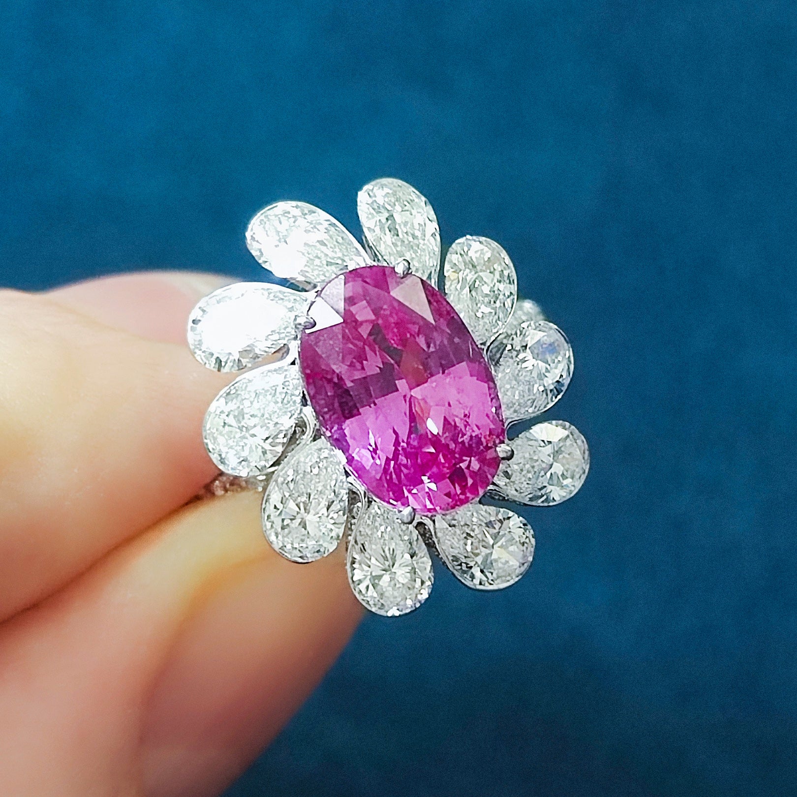 No Heat Pink Sapphire, Diamonds 18K White Gold Ring, R 0119-1