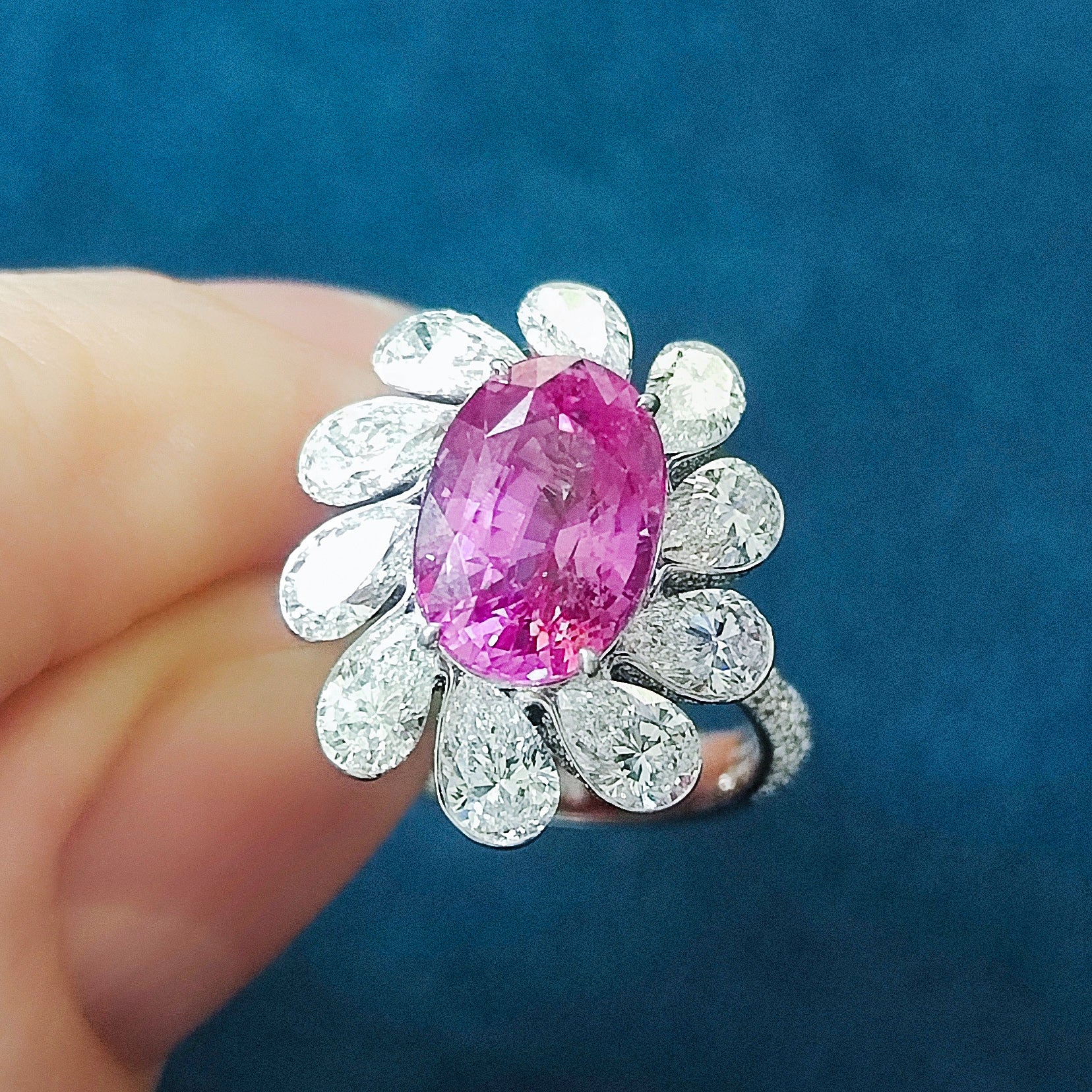 No Heat Pink Sapphire, Diamonds 18K White Gold Ring, R 0119-1
