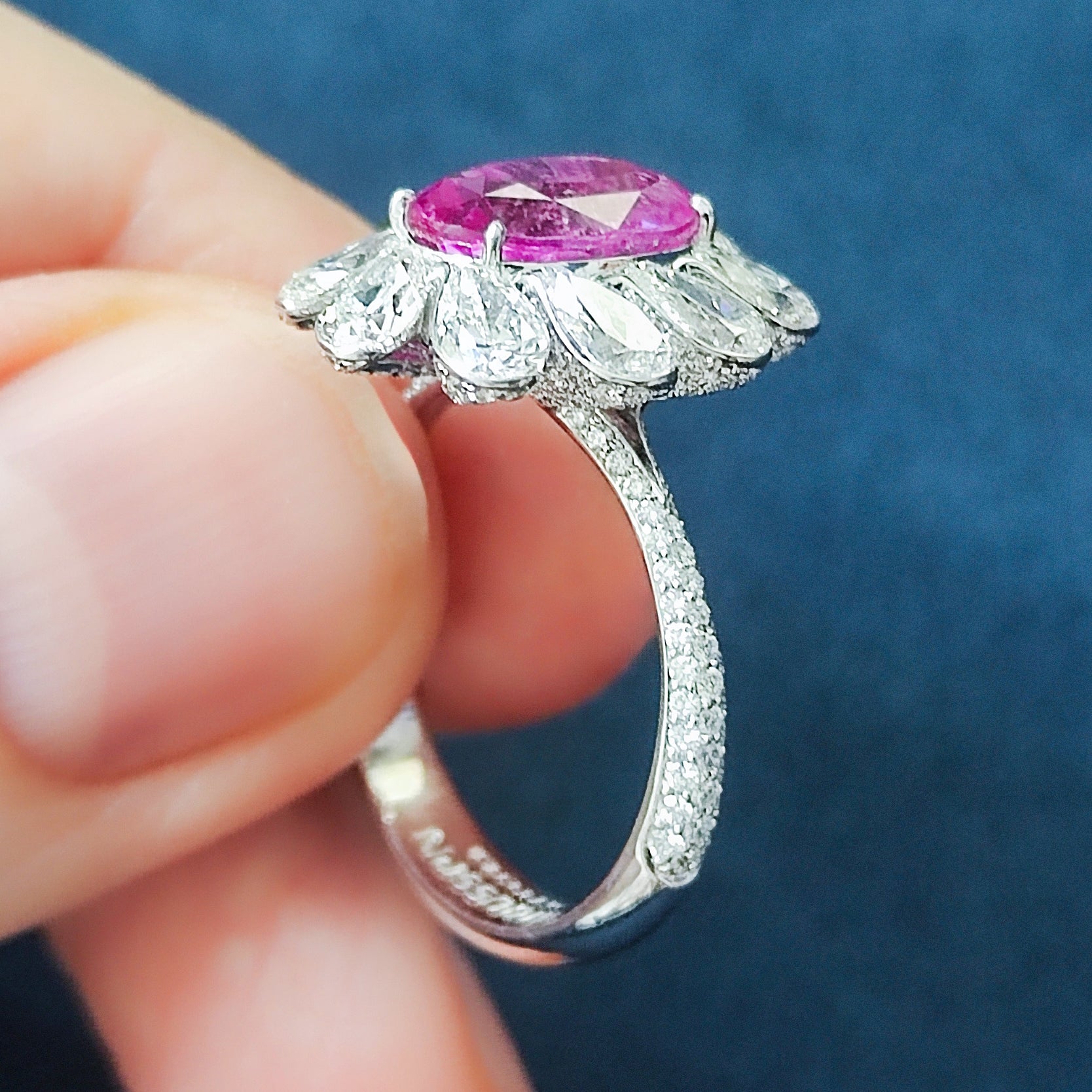 No Heat Pink Sapphire, Diamonds 18K White Gold Ring, R 0119-1