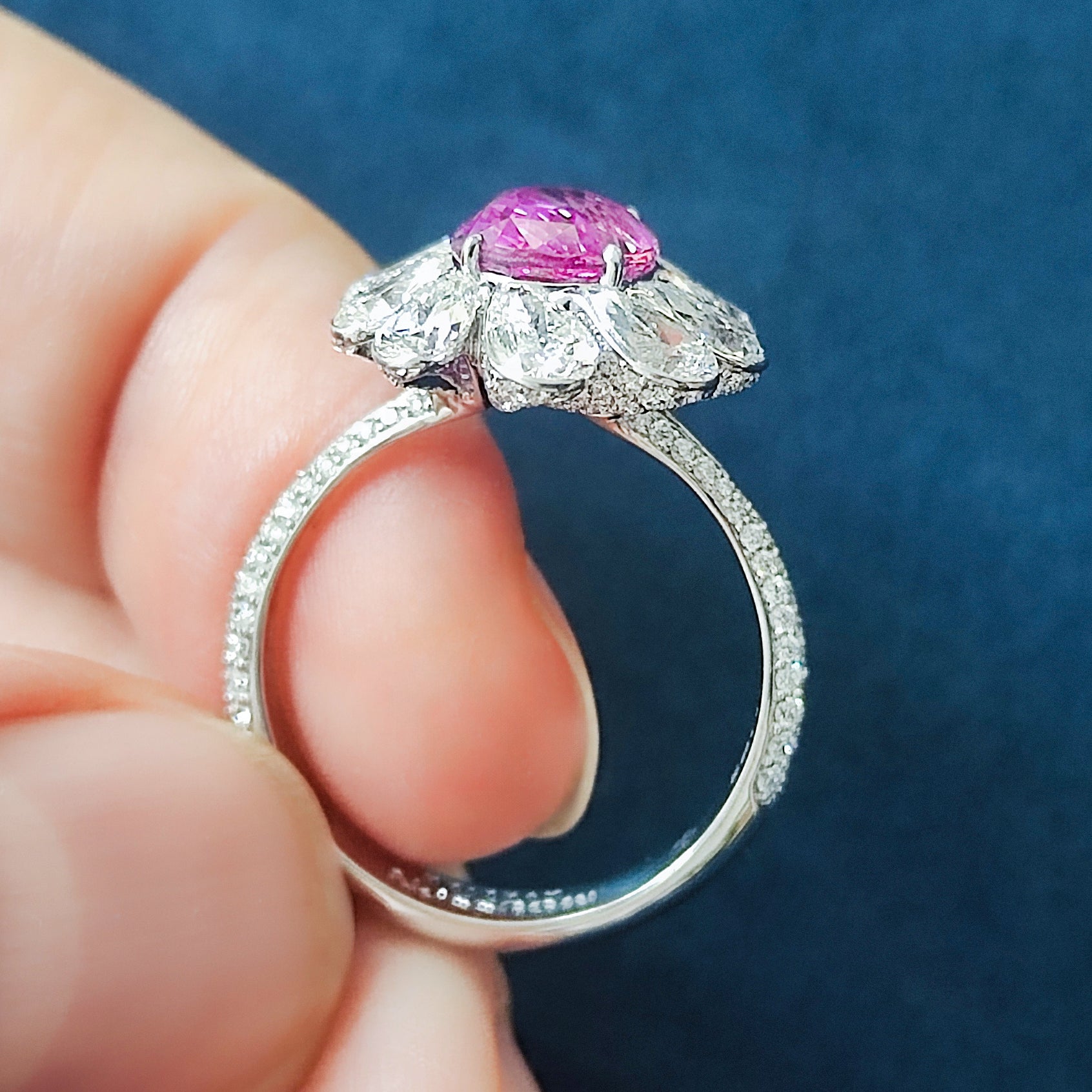 No Heat Pink Sapphire, Diamonds 18K White Gold Ring, R 0119-1